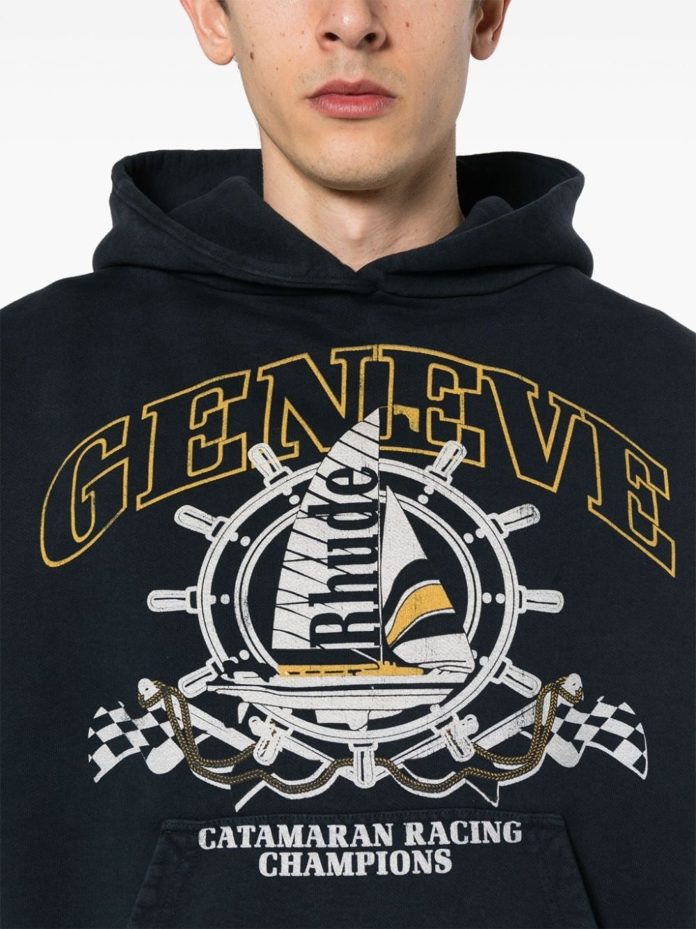nautical-print cotton hoodie - 5