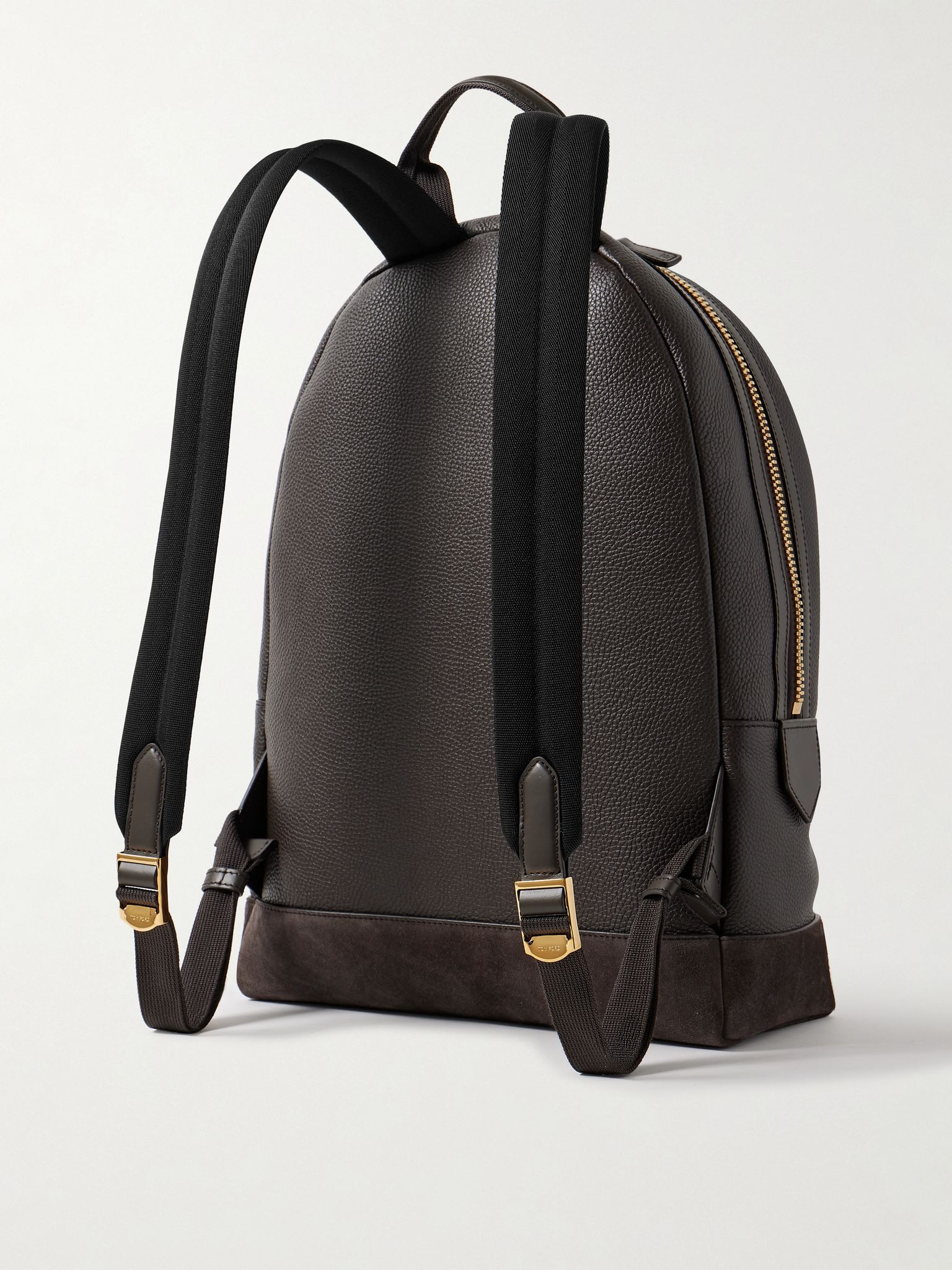 Suede-Trimmed Full-Grain Leather Backpack Brown - 3