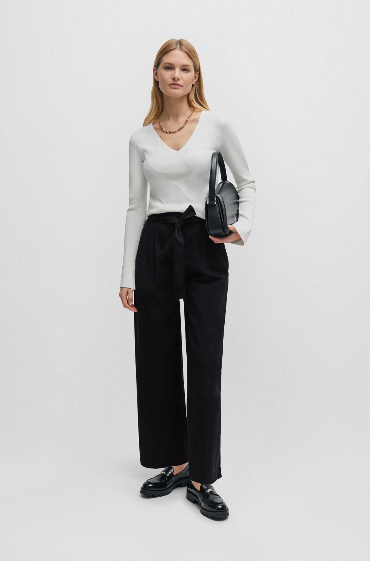 TAPERED-FIT WIDE-LEG TROUSERS WITH FABRIC BELT - 3