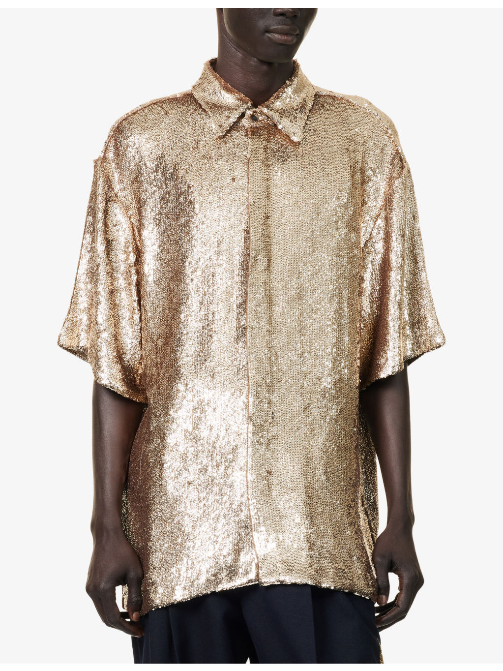 Sequin-Embellished Short-Sleeves Woven Shirt - 3