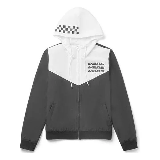 (WMNS) Vans Alphabet Logo Printing Splicing hooded Windproof Jacket Black VN0A47V8BLK - 1