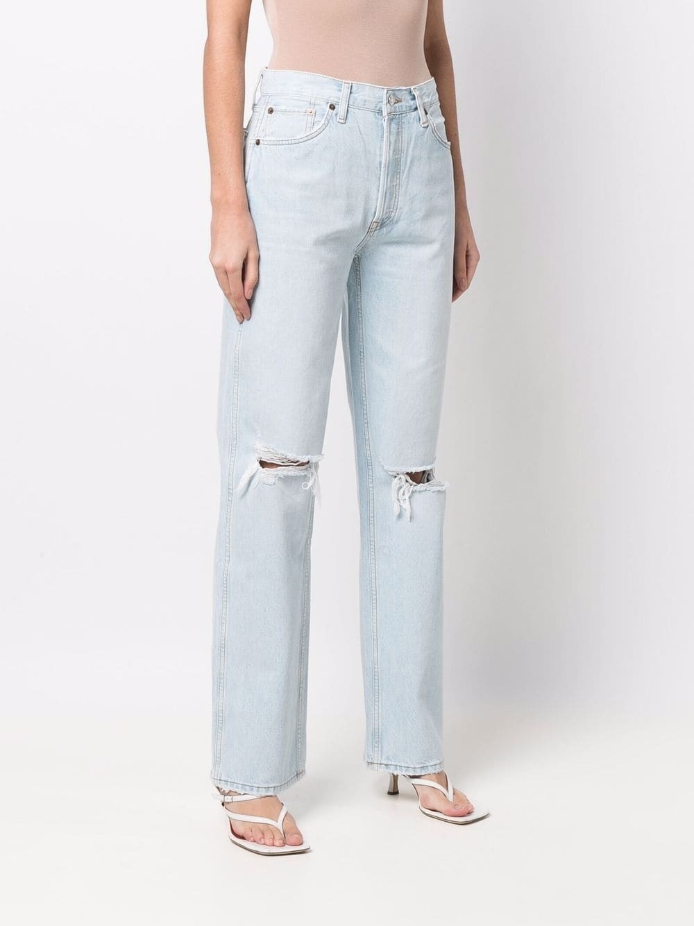 wide-leg distressed jeans - 3