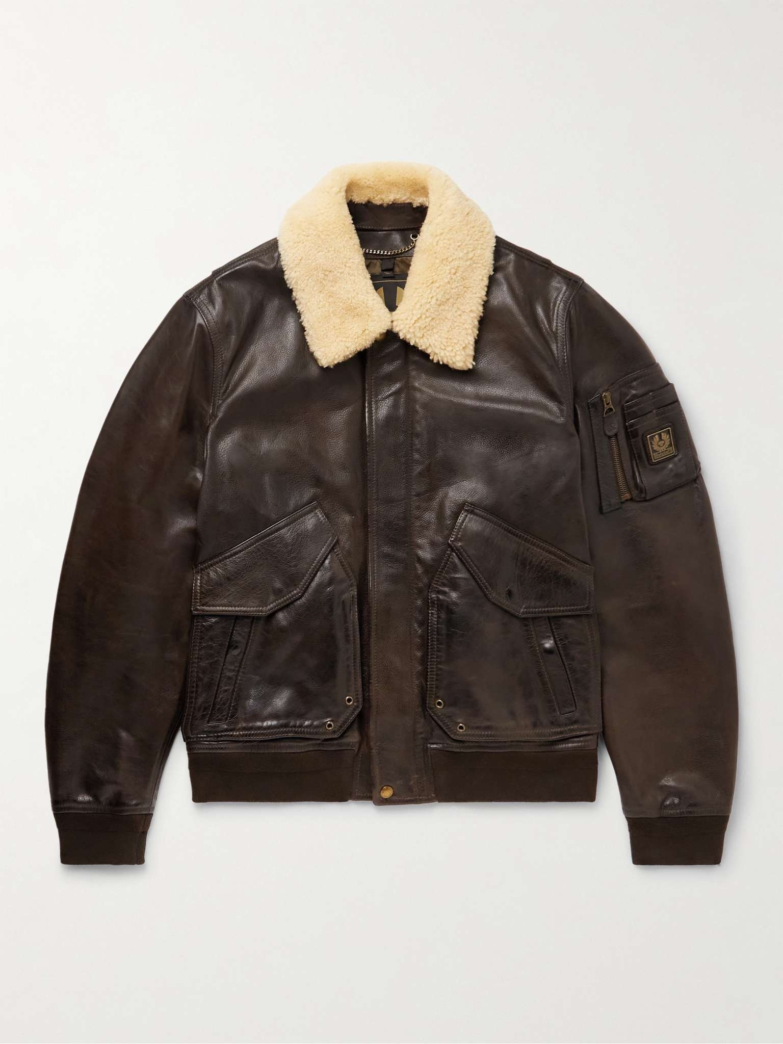 Carrier Shearling-Trimmed Full-Grain Leather Bomber Jacket - 1