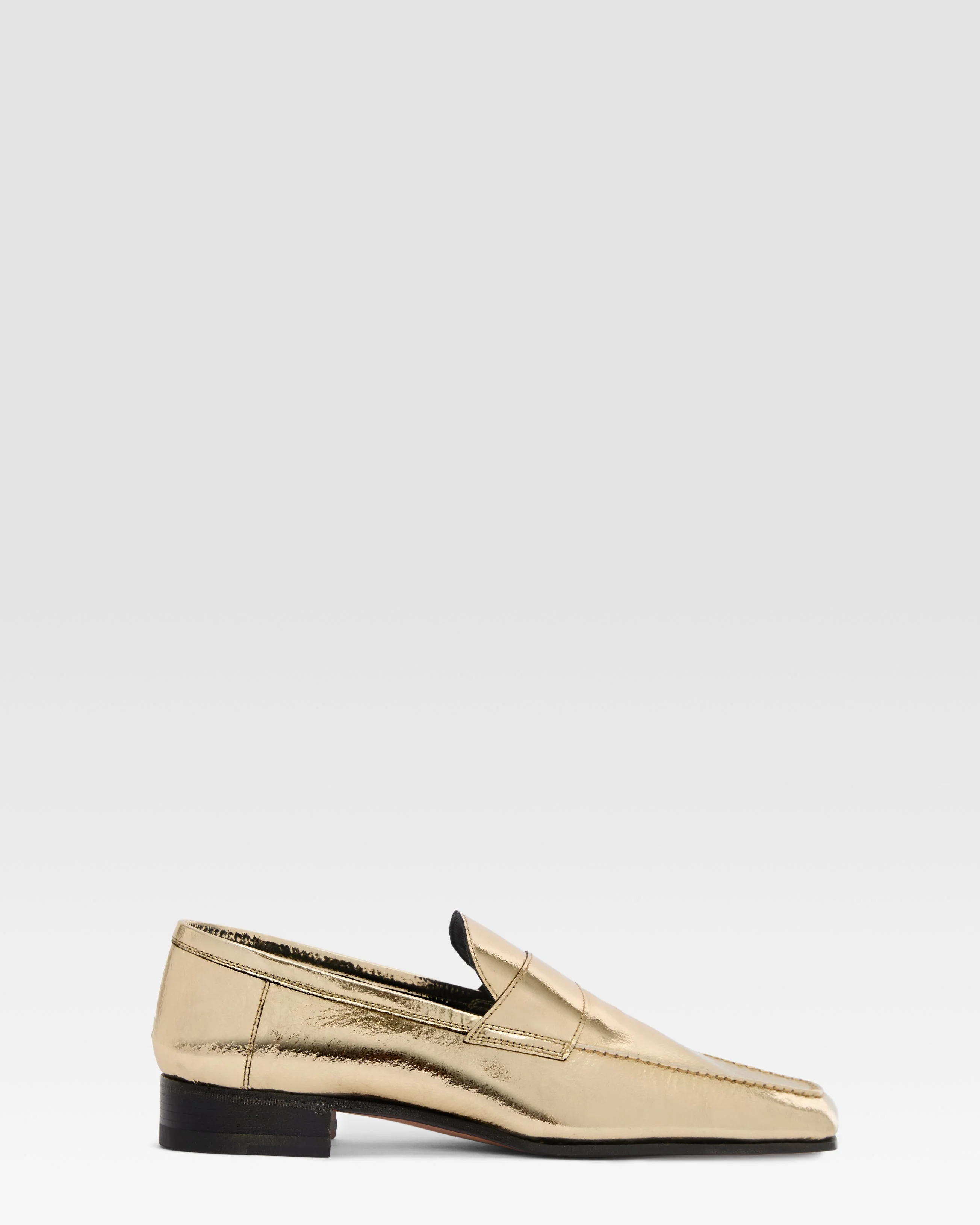 Metallic-effect pleated leather flat loafer - 1