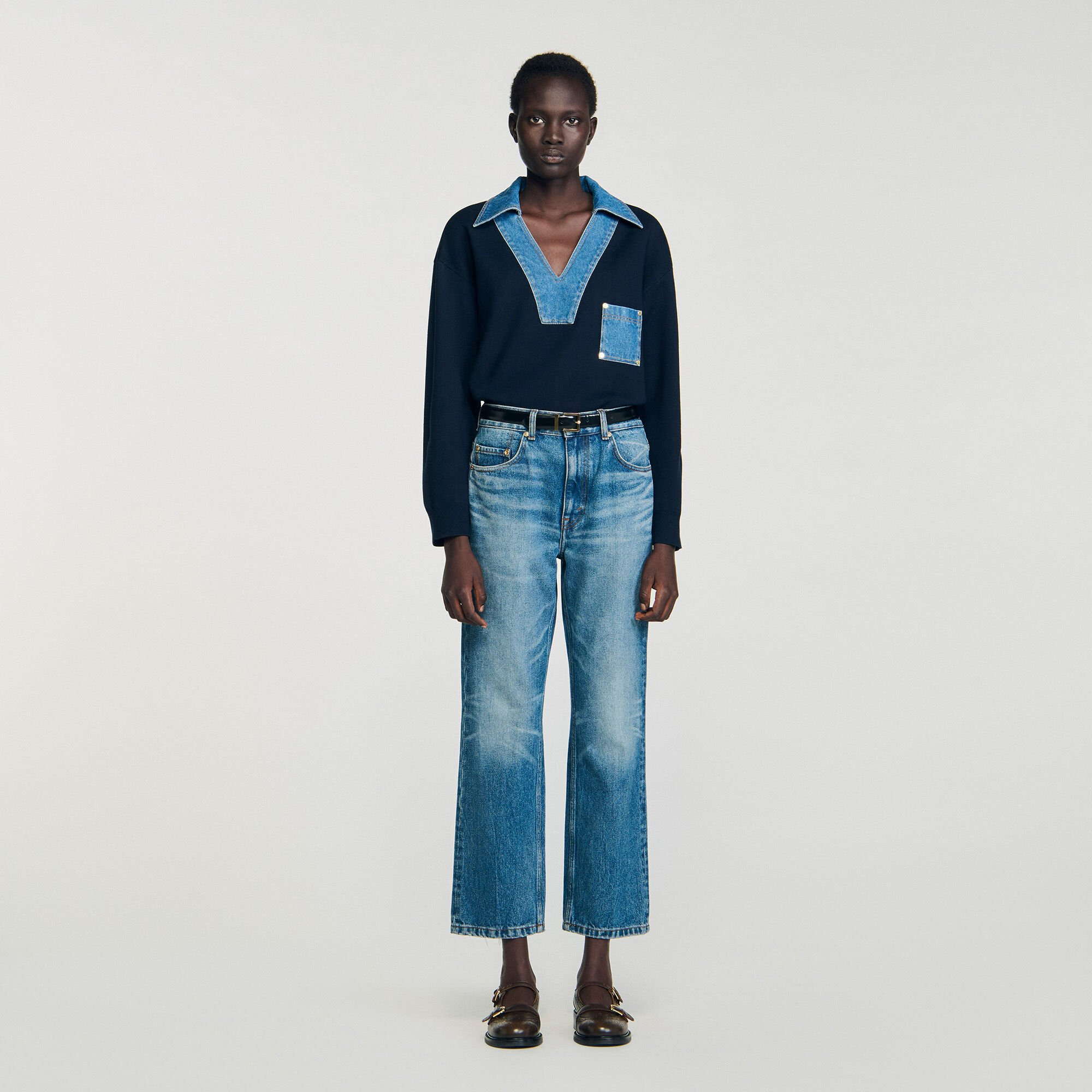 SWEATER WITH DENIM DETAILS - 2