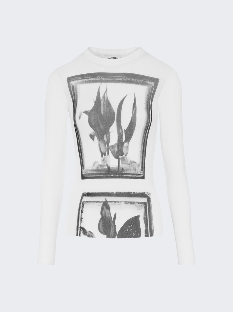Flowers Cadres Mesh Long Sleeve Top White - 1