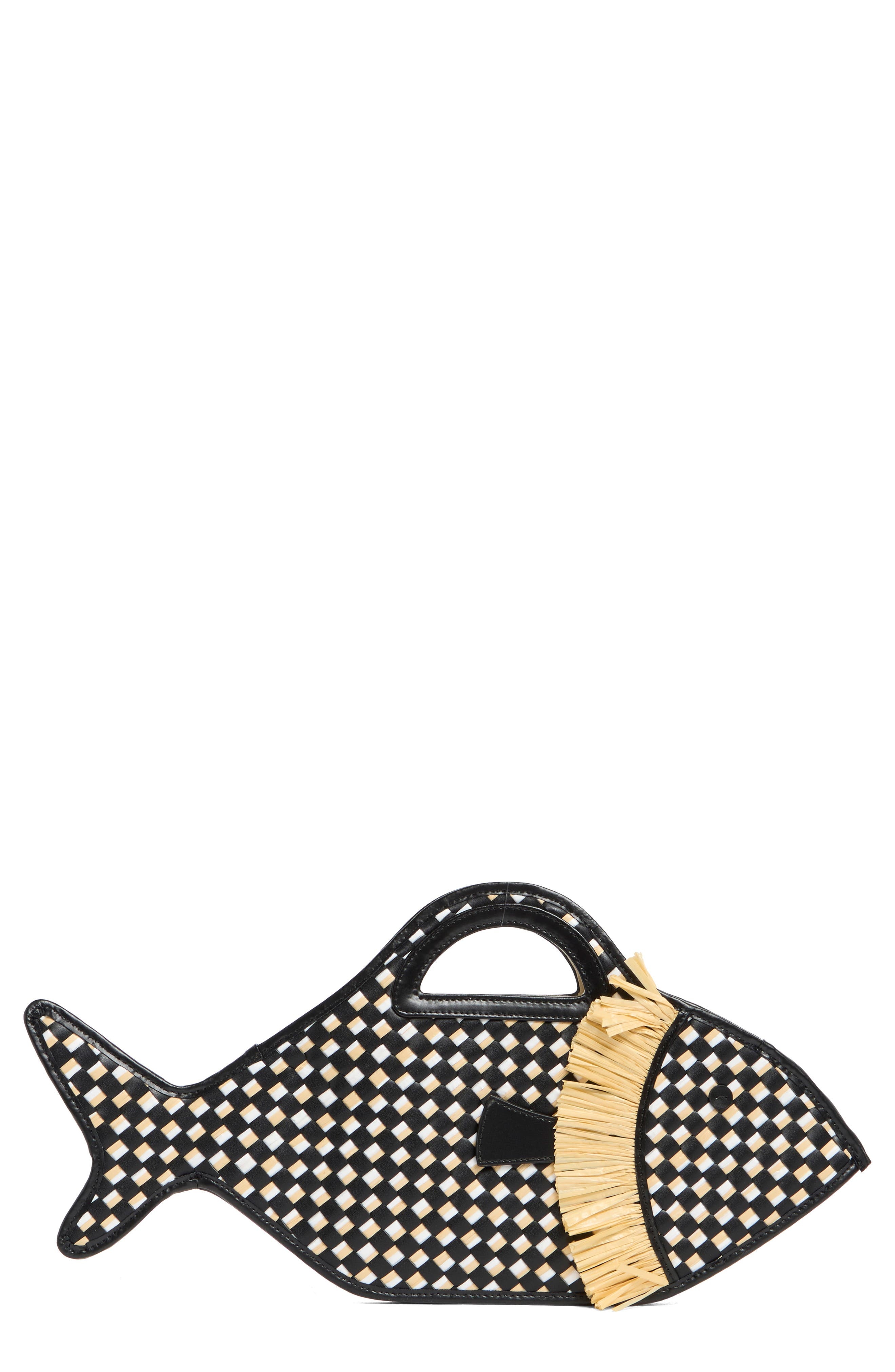 STAUD Cleo Fish Woven Raffia Basket Bag in Black/Natural at Nordstrom - 1
