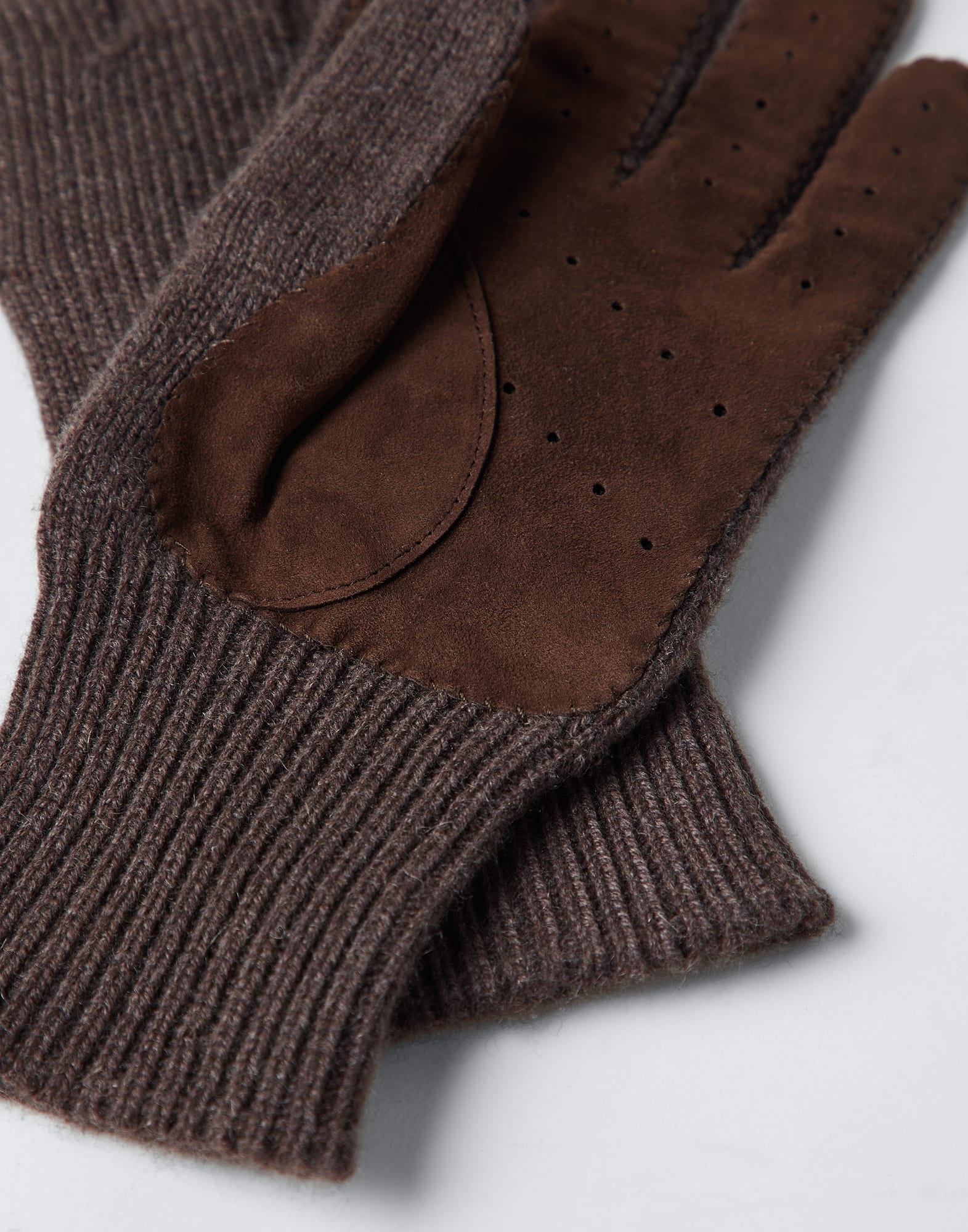 Cashmere knit gloves with suede palm - 2