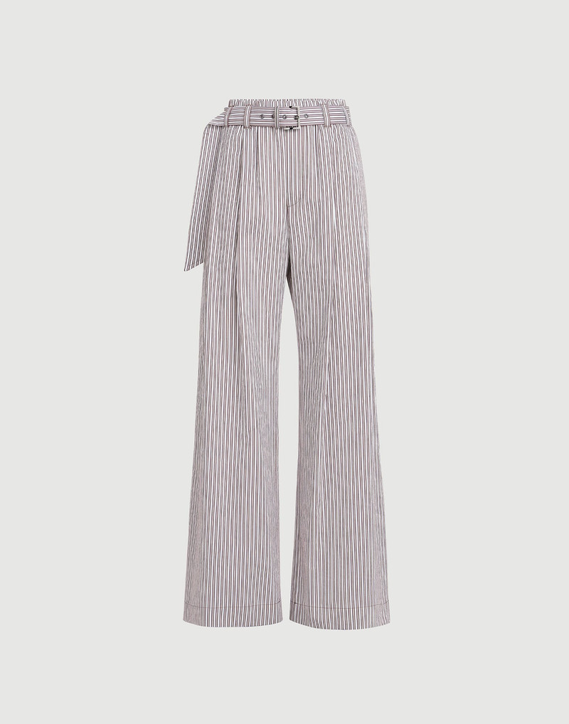 Striped cotton and silk poplin loose track trousers with monili 1