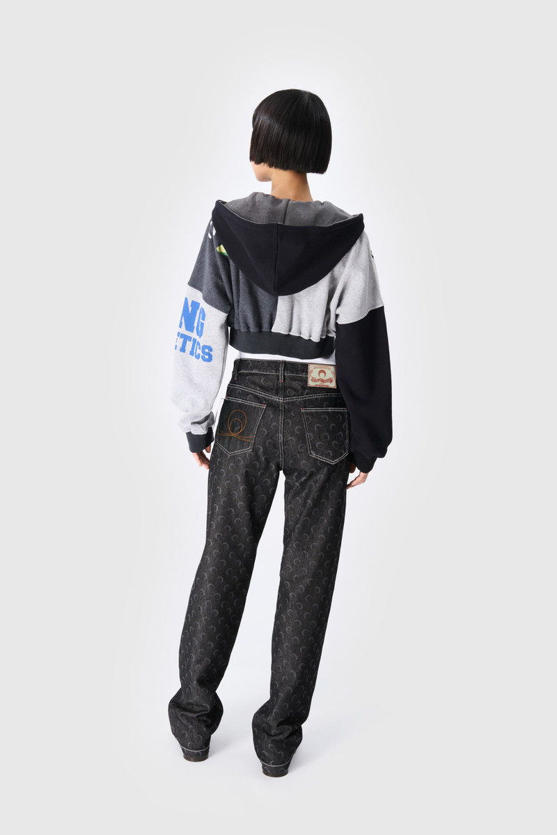 Marine Serre Upcycled Graphic Sweatshirts Cropped Zipped Hoodie outlook