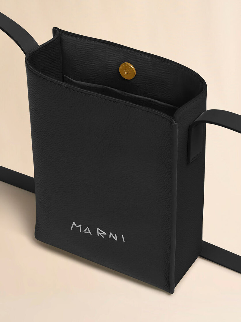 BLACK LEATHER MUSEO NANO BAG WITH MARNI SYMBOL EMBROIDERY 4