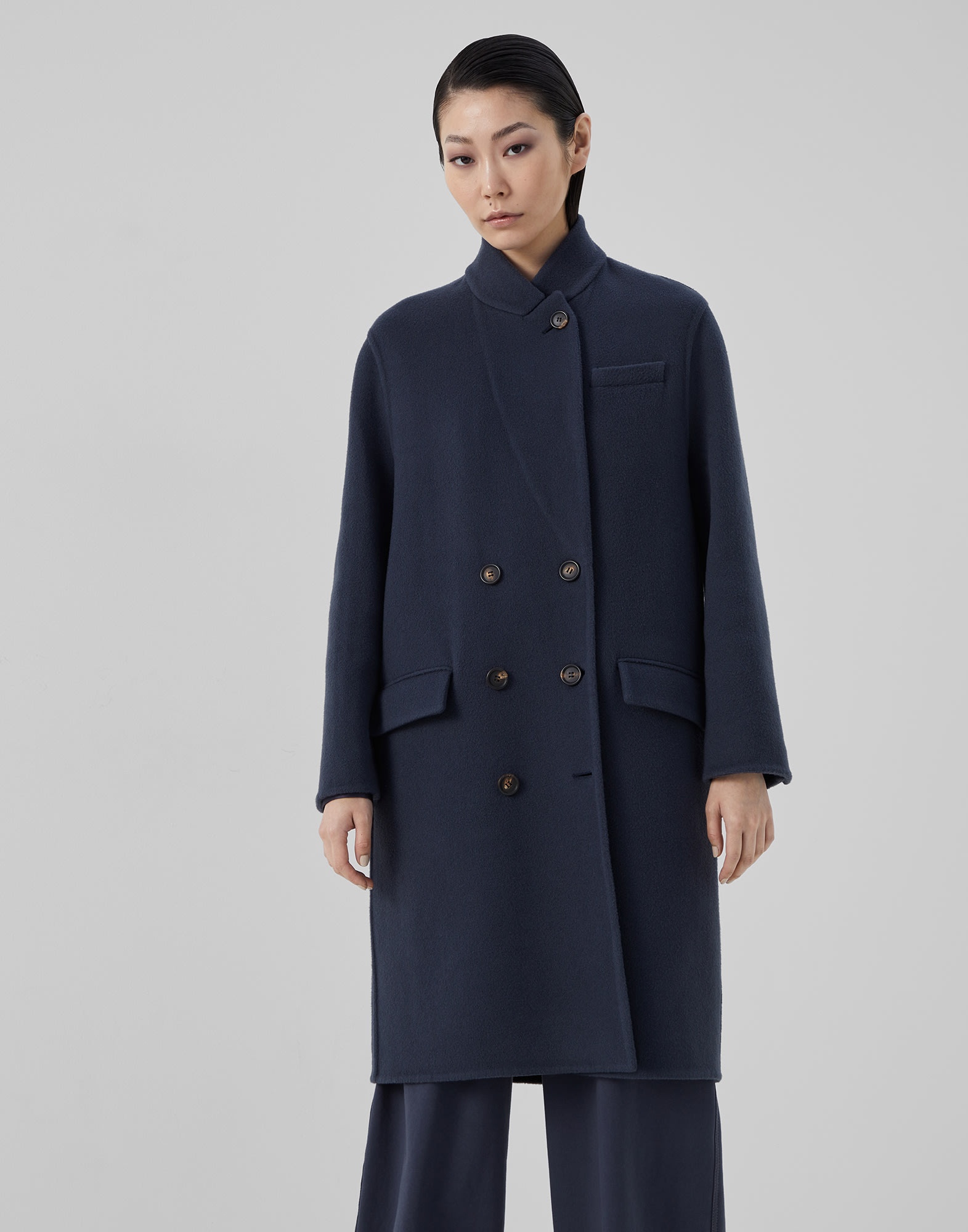 Navy Cashmere Reversible Trench Coat