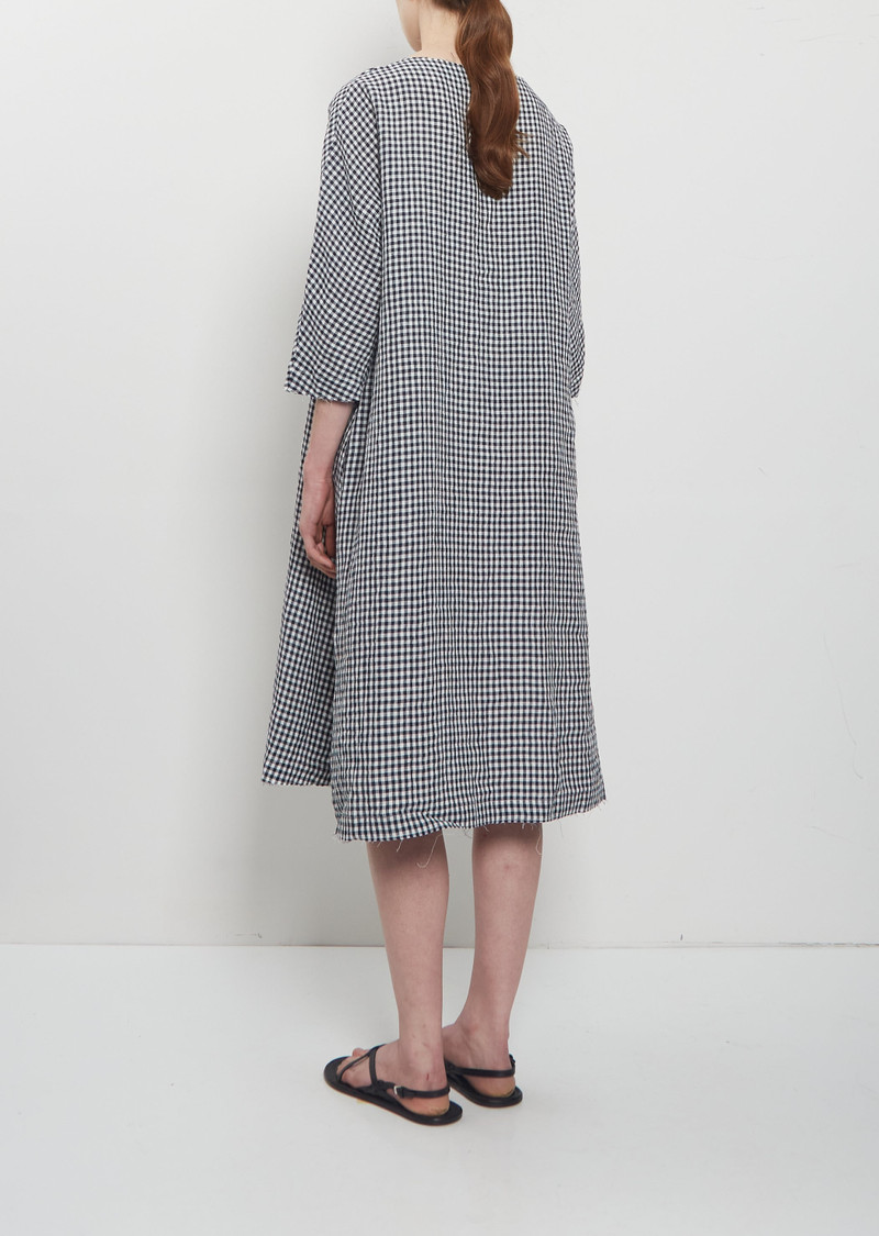 apuntob Crinkled Linen 3/4 Sleeve Tunic Dress — Vichy Check outlook