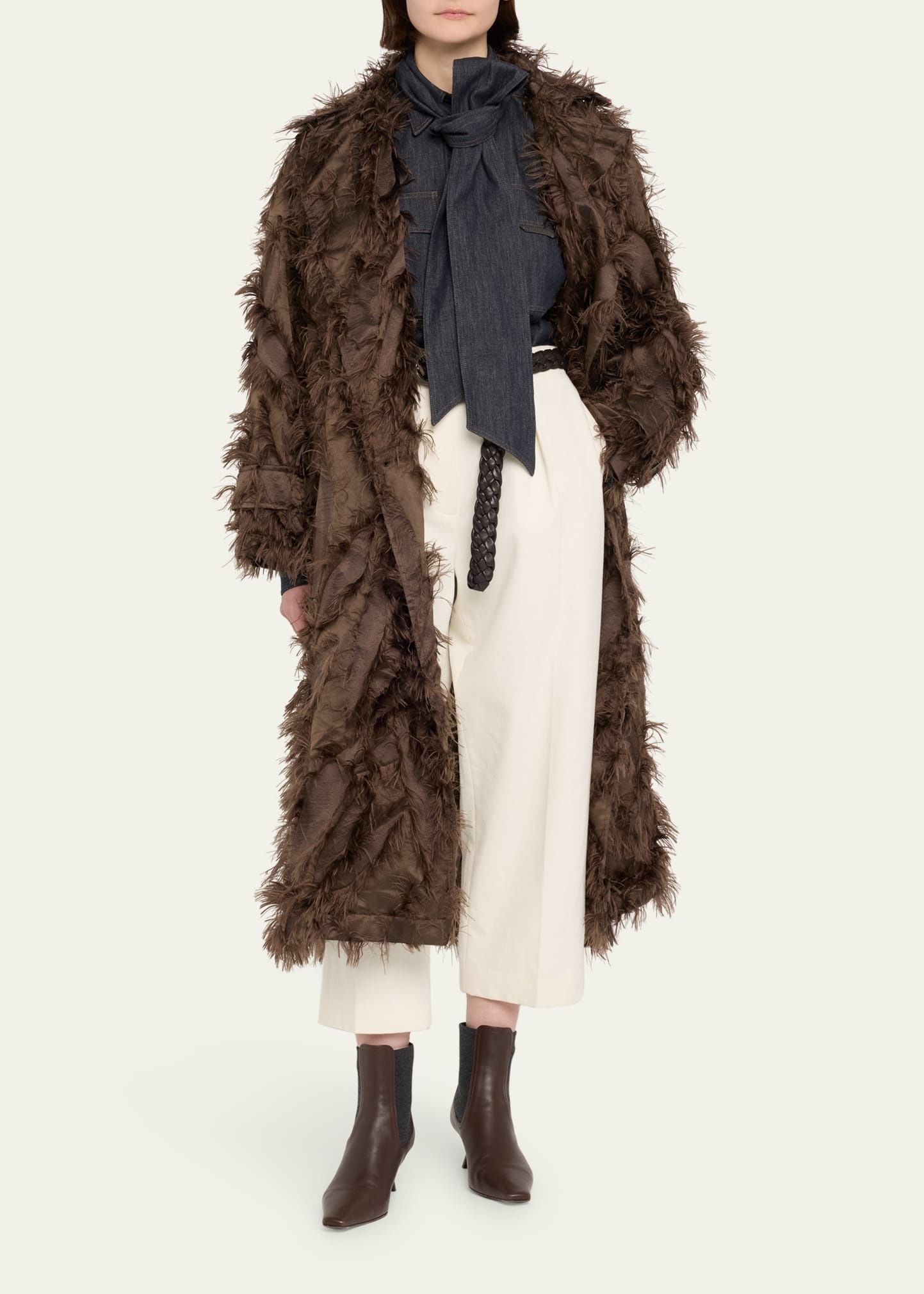 Fil Coupe Jacquard Fringe Belted Trench Coat - 2