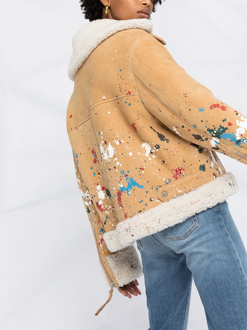 shearling lining paint splatter jacket - 3