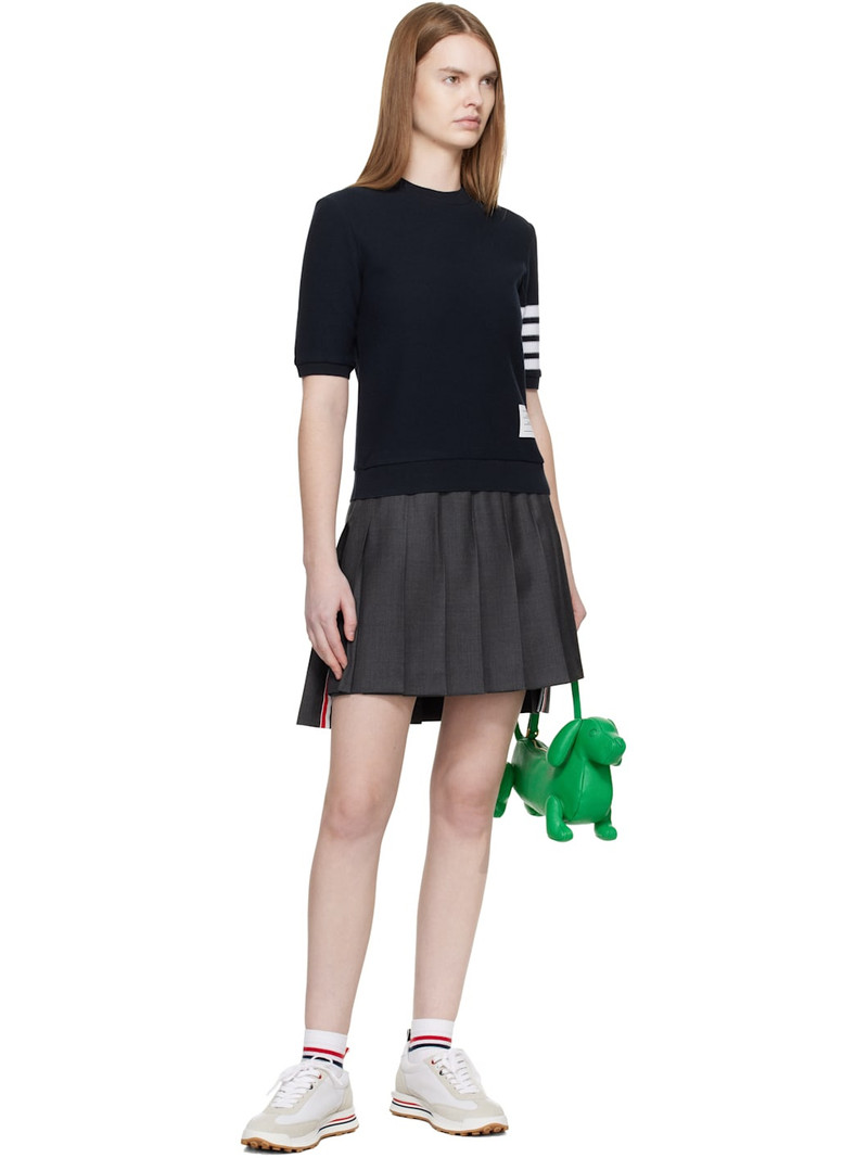 Thom Browne Navy Textured Cotton Pique 4-Bar T-shirt outlook