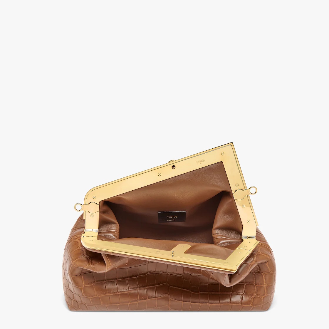 Medium Fendi First bag in exquisite brown crocodile leather with an oversized F metal clasp with ton - 4