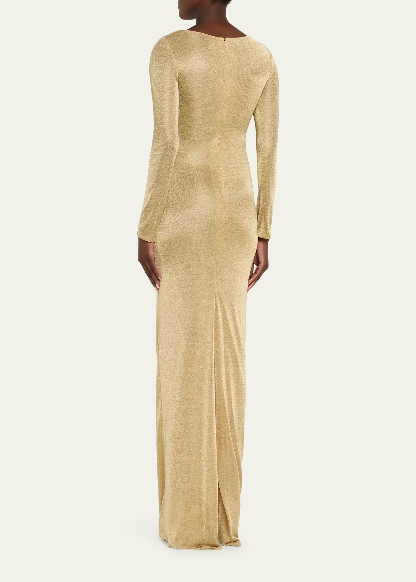 Metallic Jersey Cowl-Neck Long-Sleeve Gown - 3