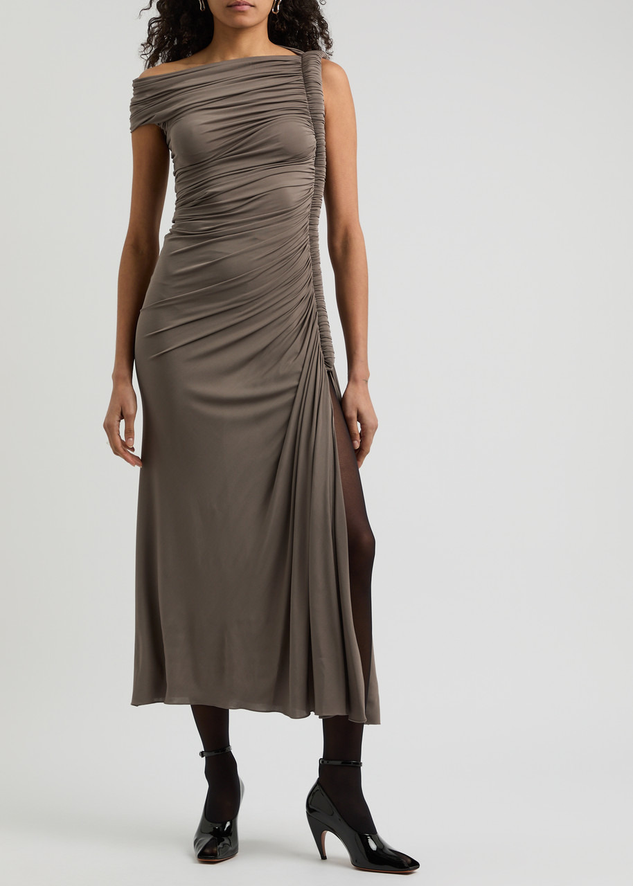 Alaïa Draped Off-the-shoulder Jersey Midi Dress - 2