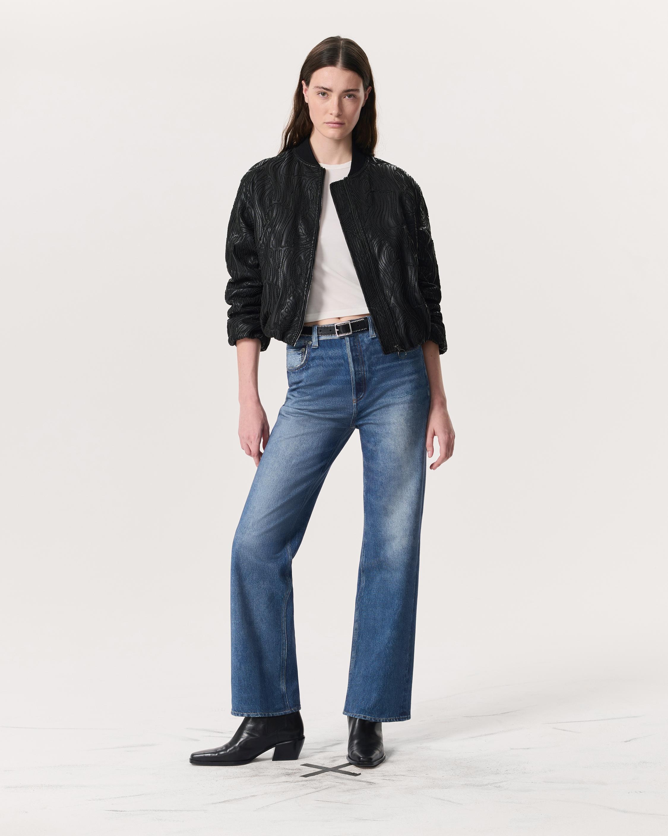 Jemma Embroidered Faux Leather Bomber Jacket - 4