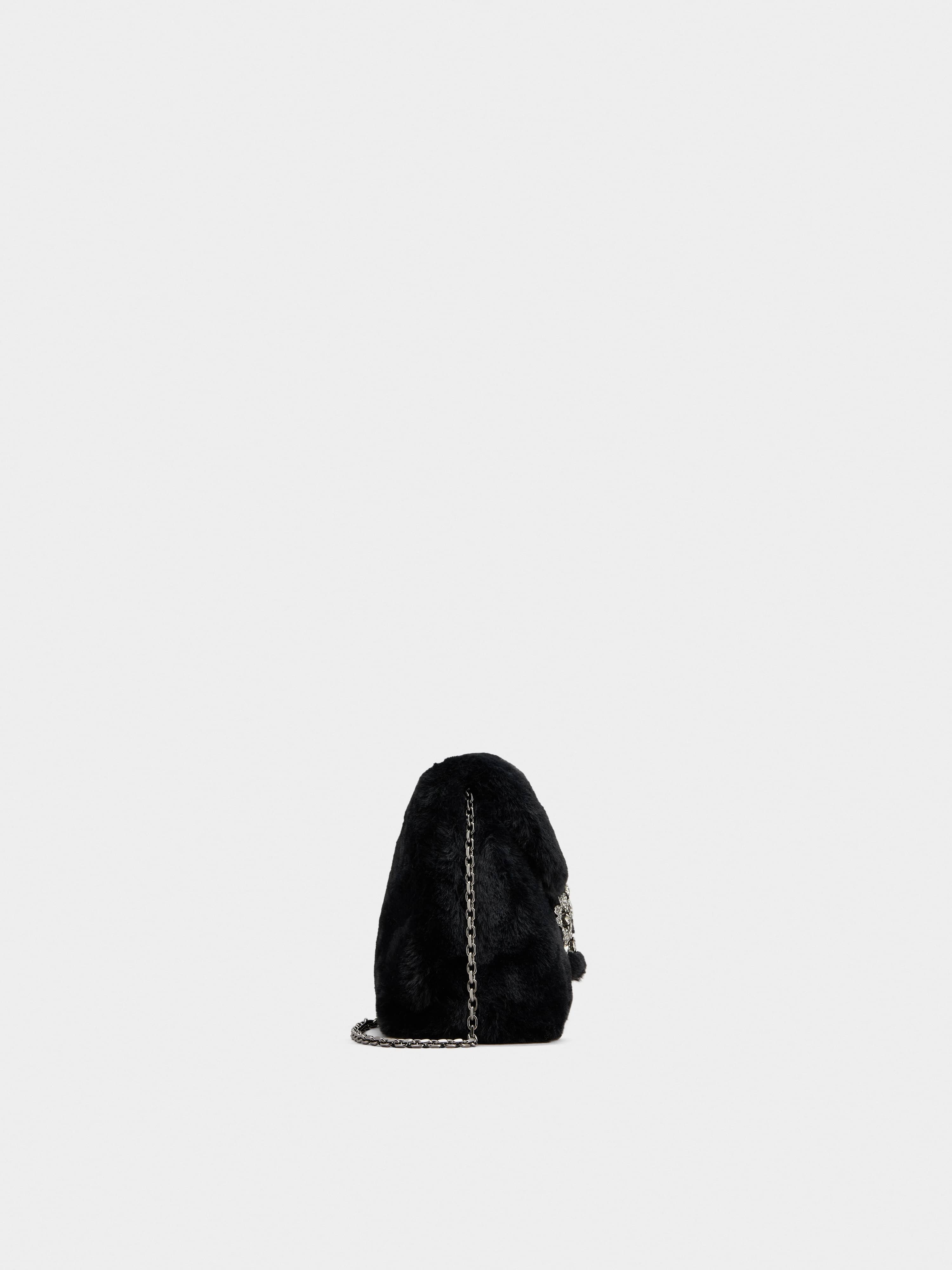 Drapé Bouquet Strass Dark Buckle Mini Bag in Faux Fur - 4