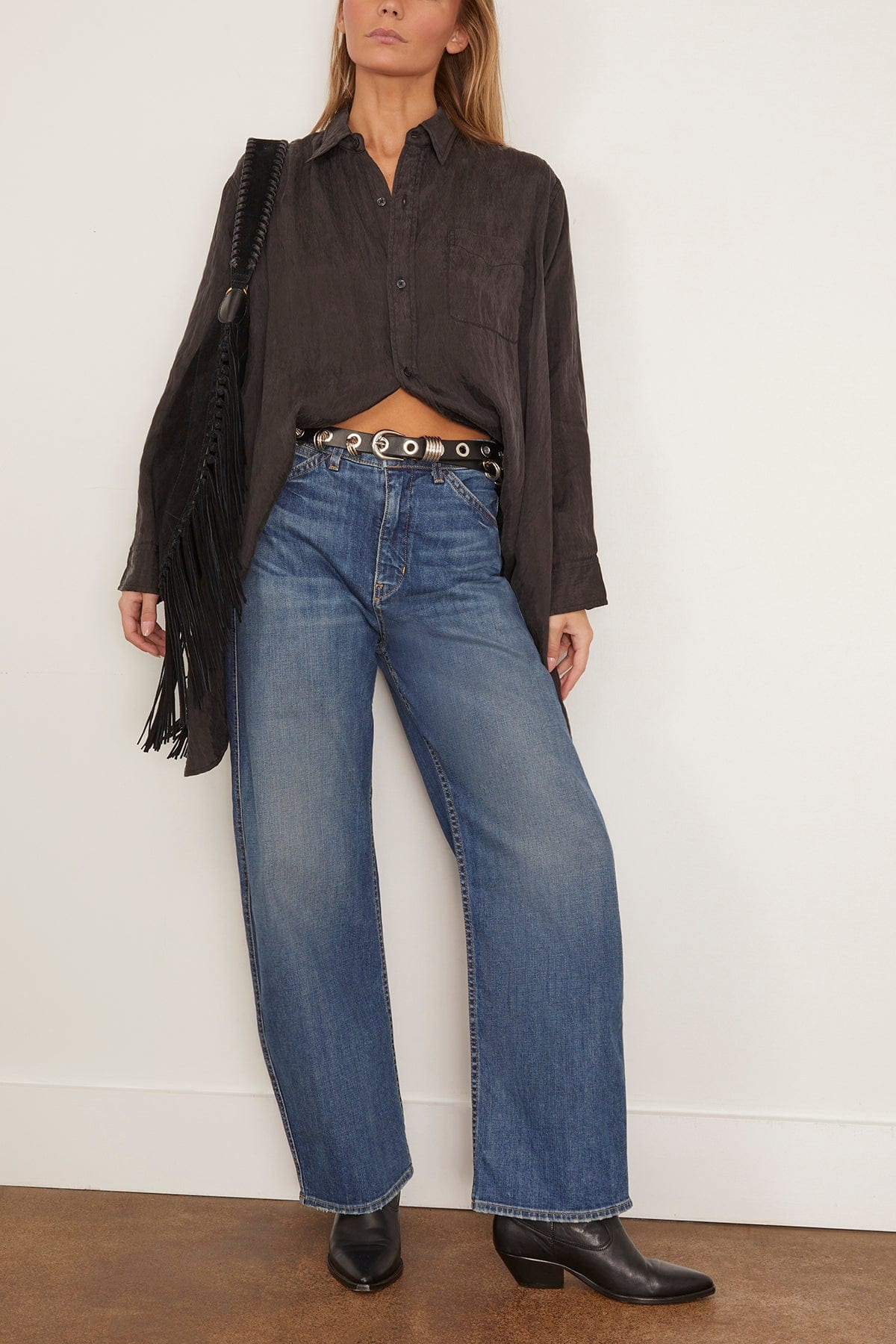 Draped Front Shirt in Black - 2
