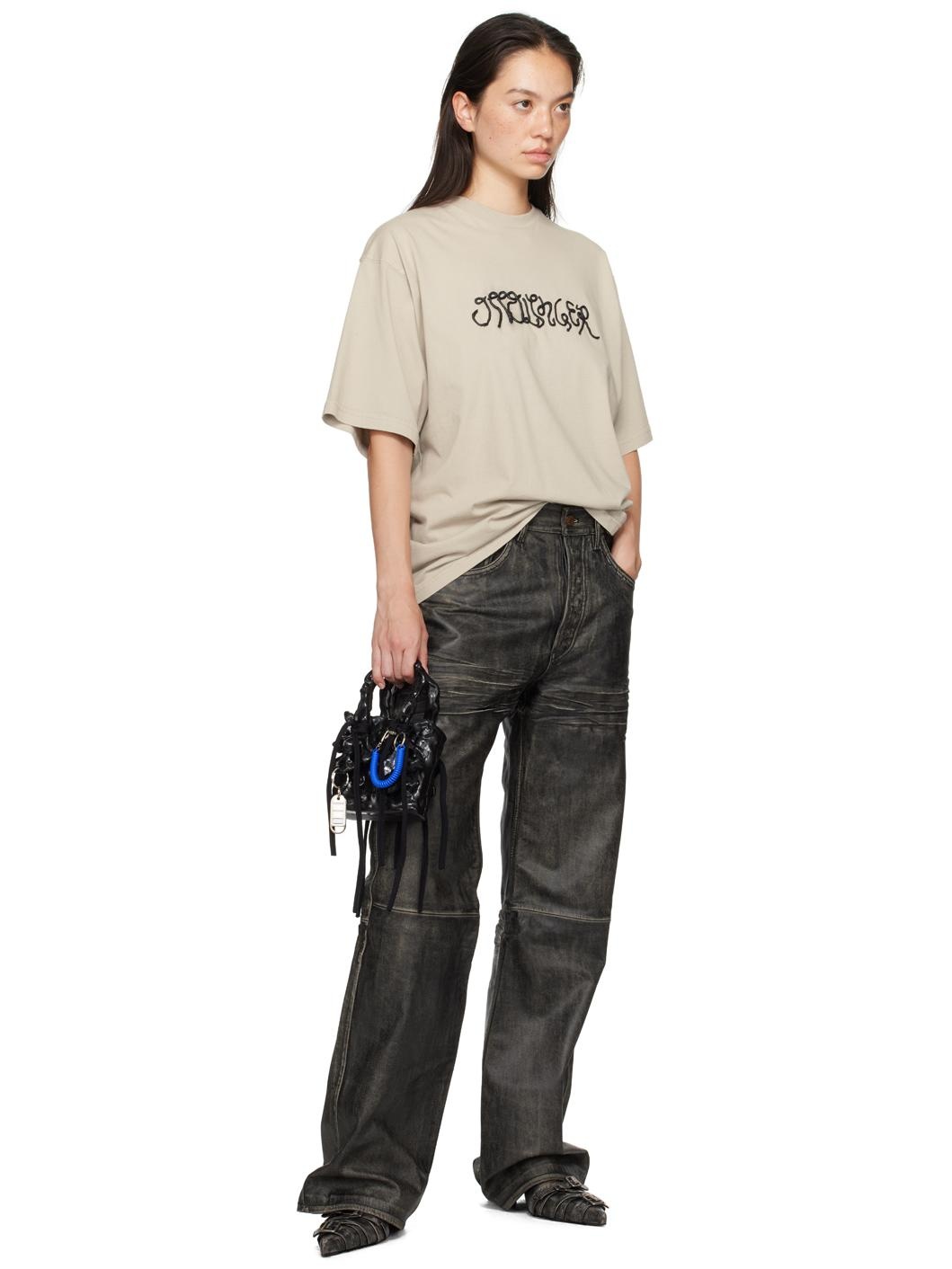 Beige Oversized Puffy Logo T-Shirt - 4
