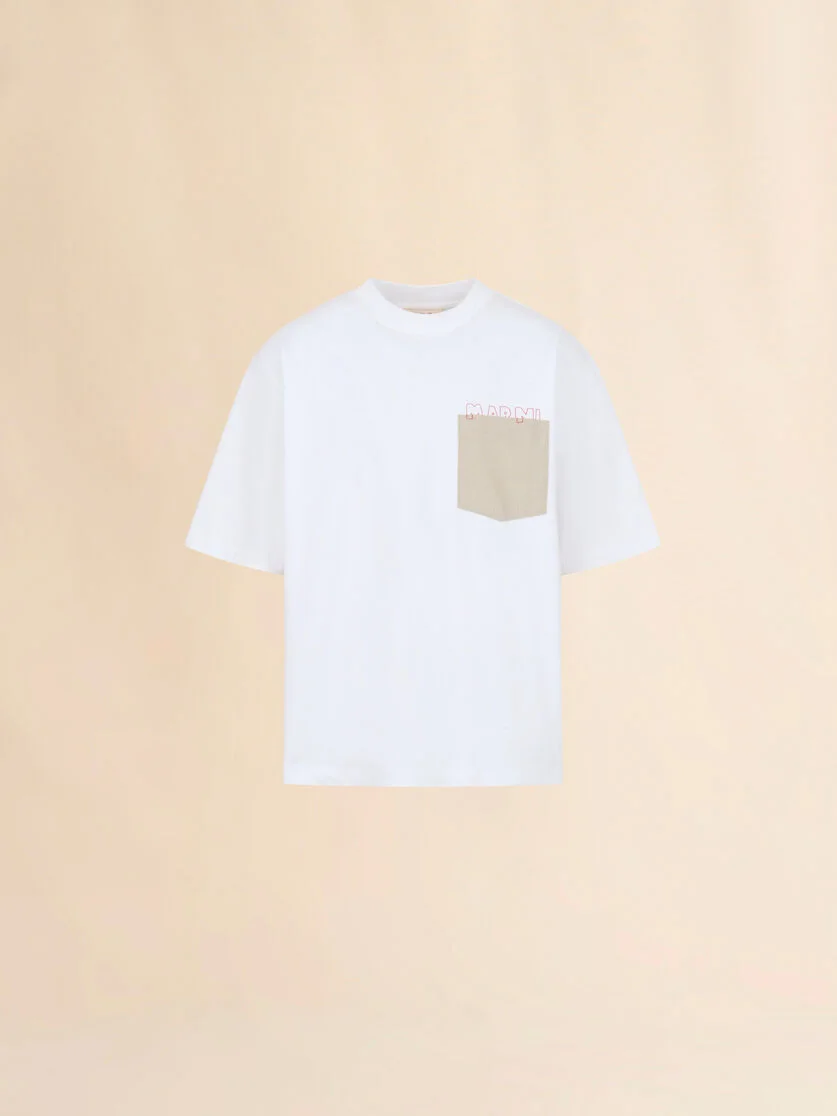 WHITE COTTON T-SHIRT WITH CONTRAST POCKET - 1