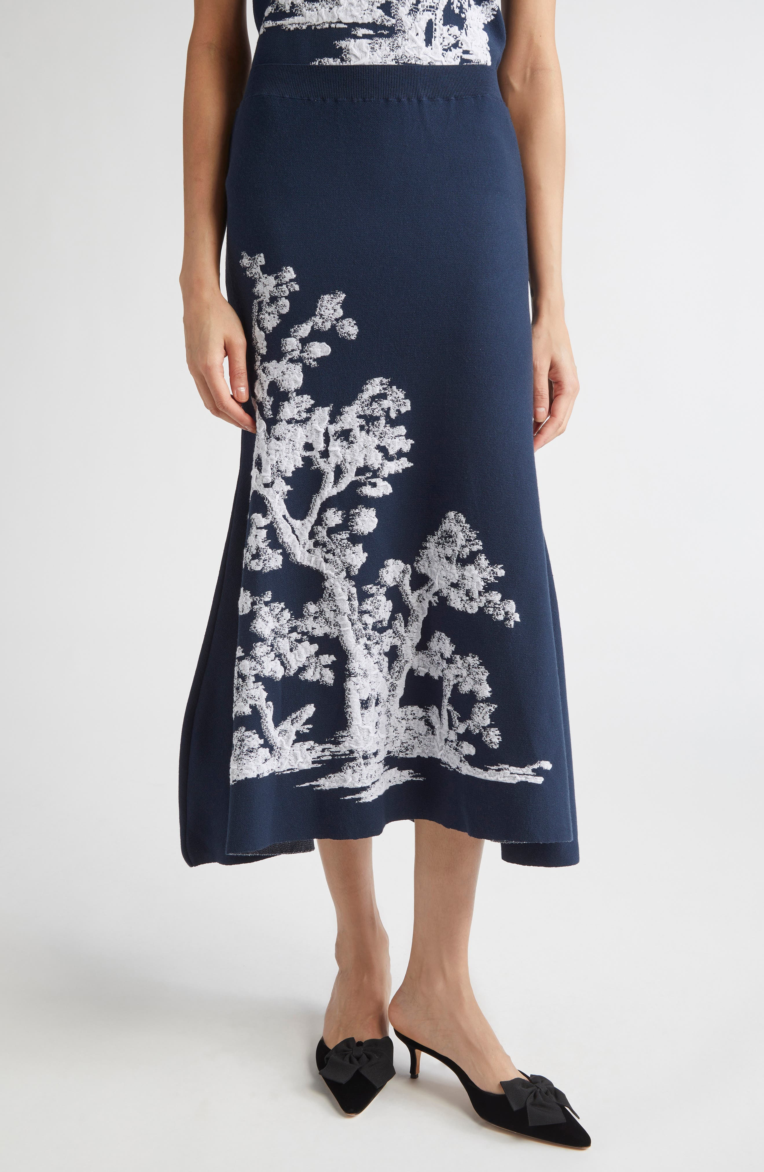 Erdem Etching Jacquard A-Line Knit Midi Skirt in Cyanotype Etching Navy at Nordstrom - 1