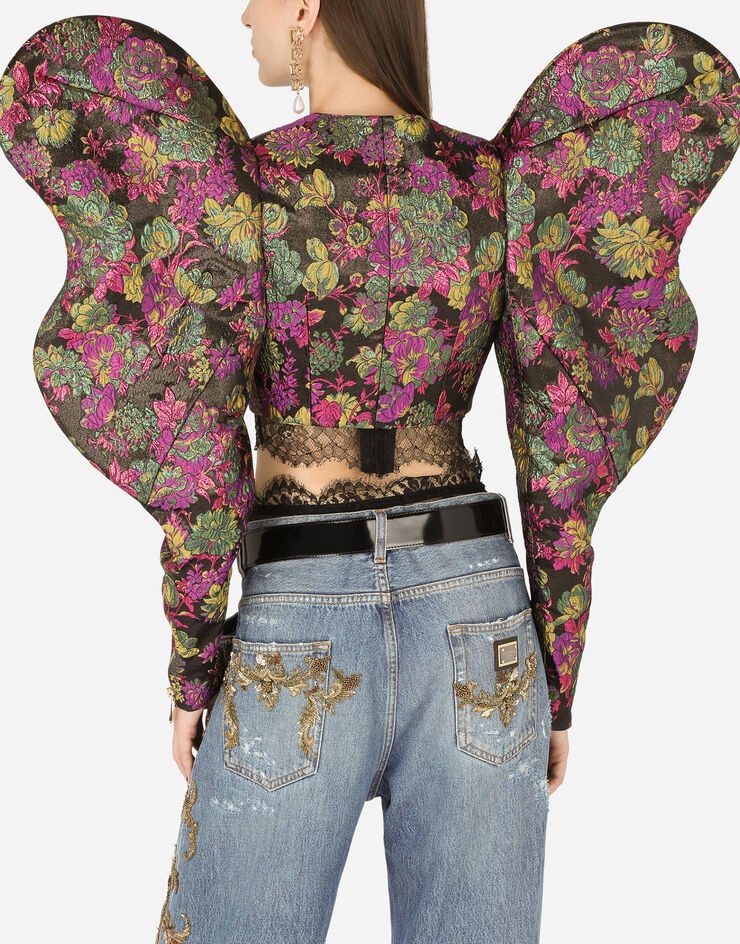 Short floral lamé jacquard jacket - 5