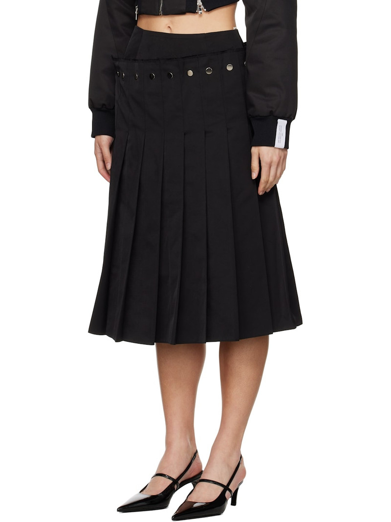 rokh Black Double Layered Pleated Midi Skirt outlook