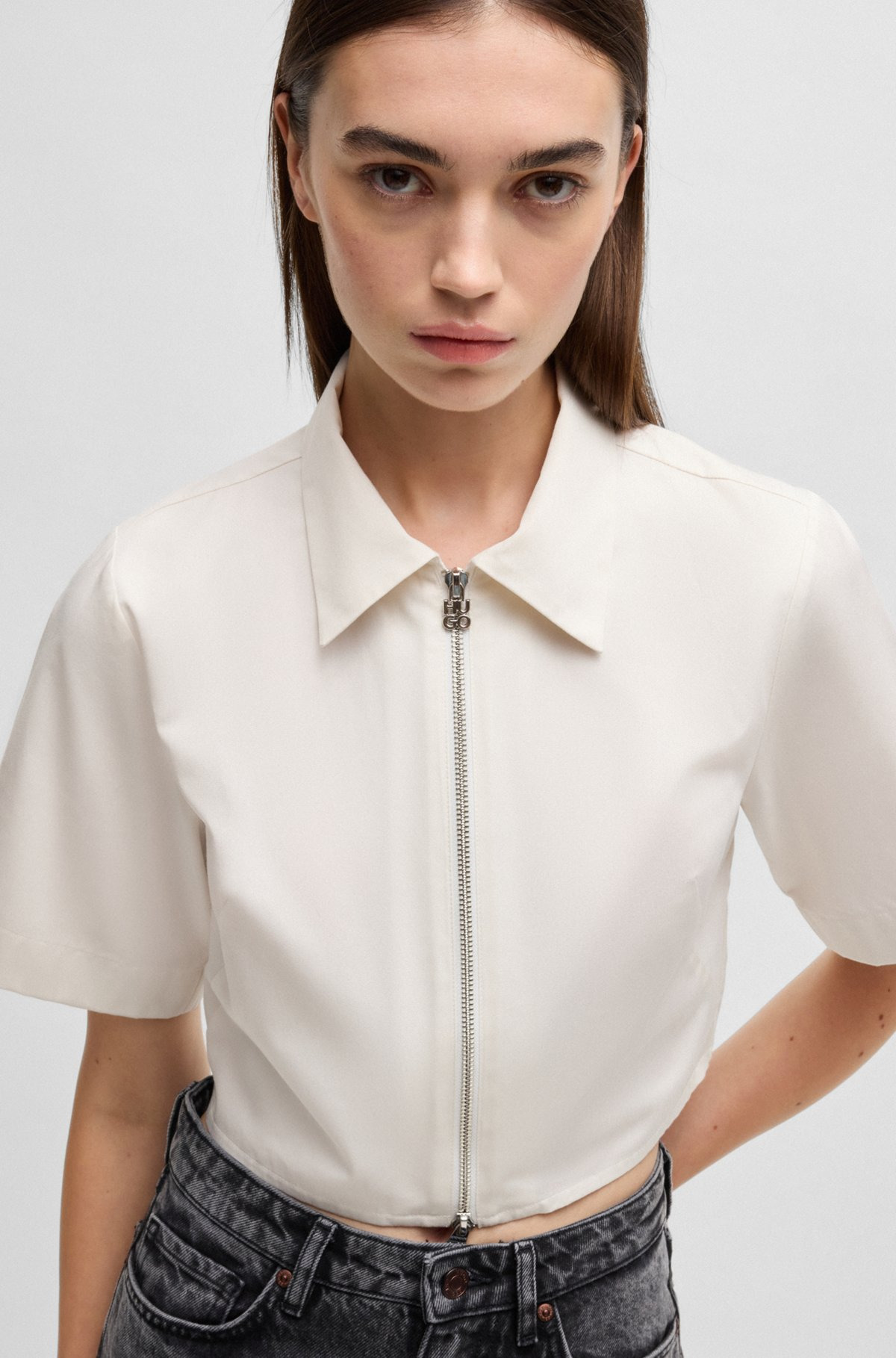 CROPPED BLOUSE IN COTTON TWILL - 4