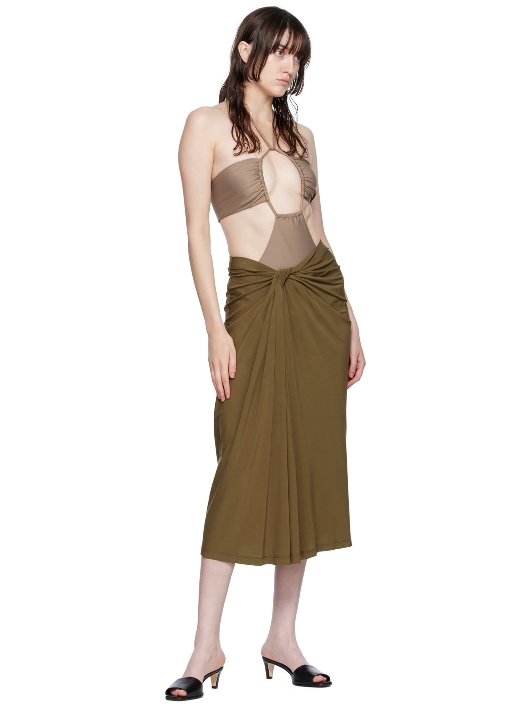 SSENSE Exclusive Brown Knotted Midi Skirt - 4