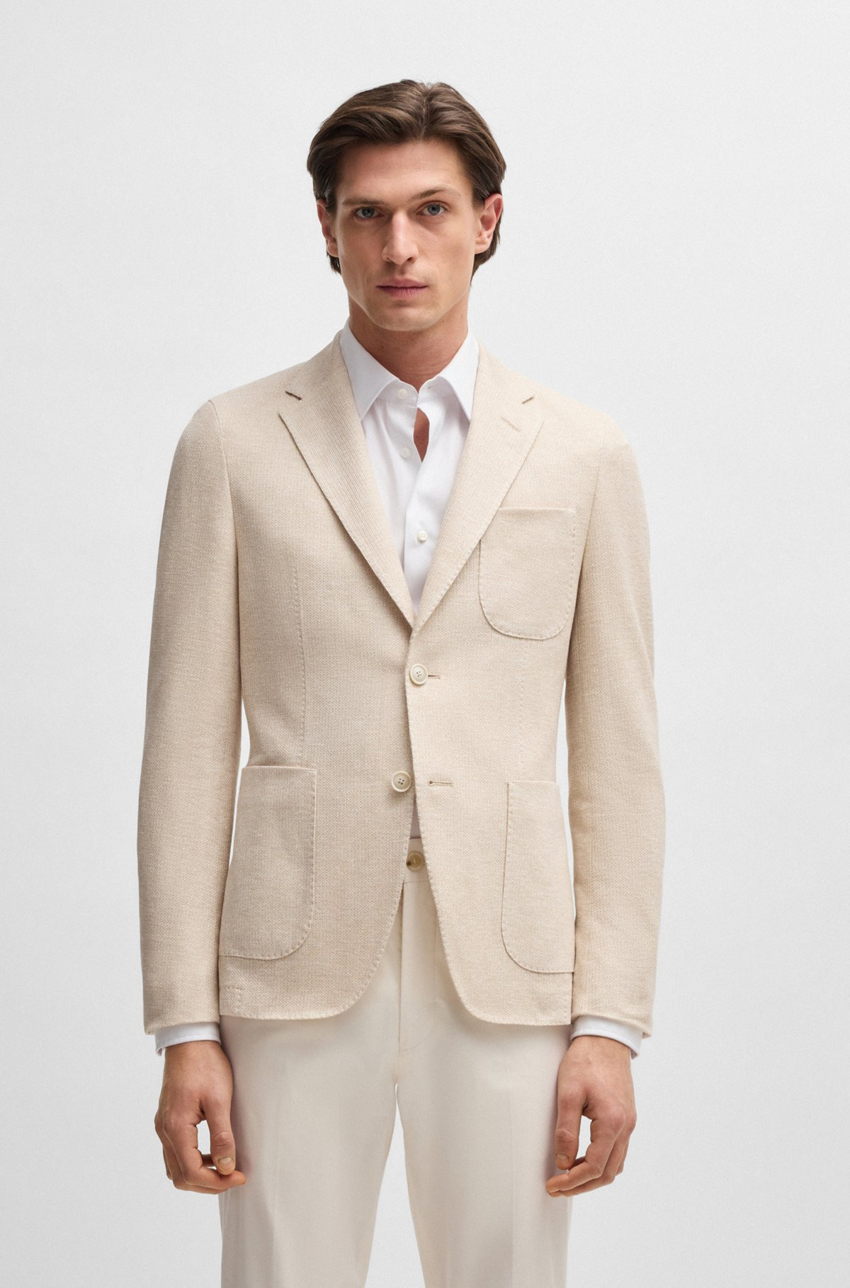 SLIM-FIT BLAZER IN PATTERNED LINEN AND COTTON - 2