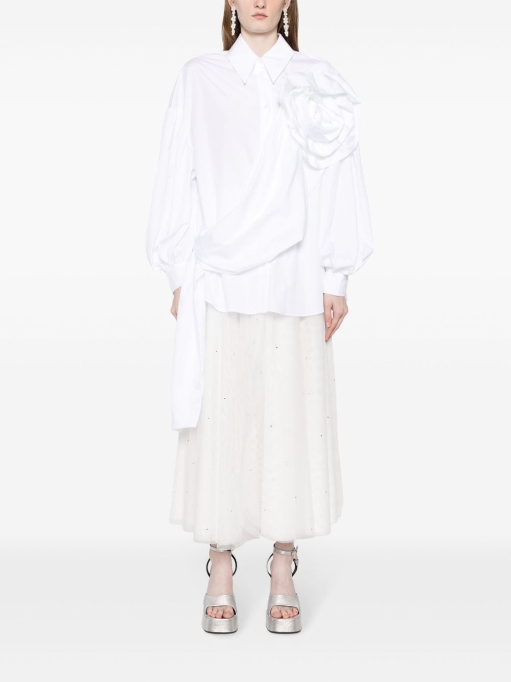 floral-appliquÃ© draped cotton shirt - 2