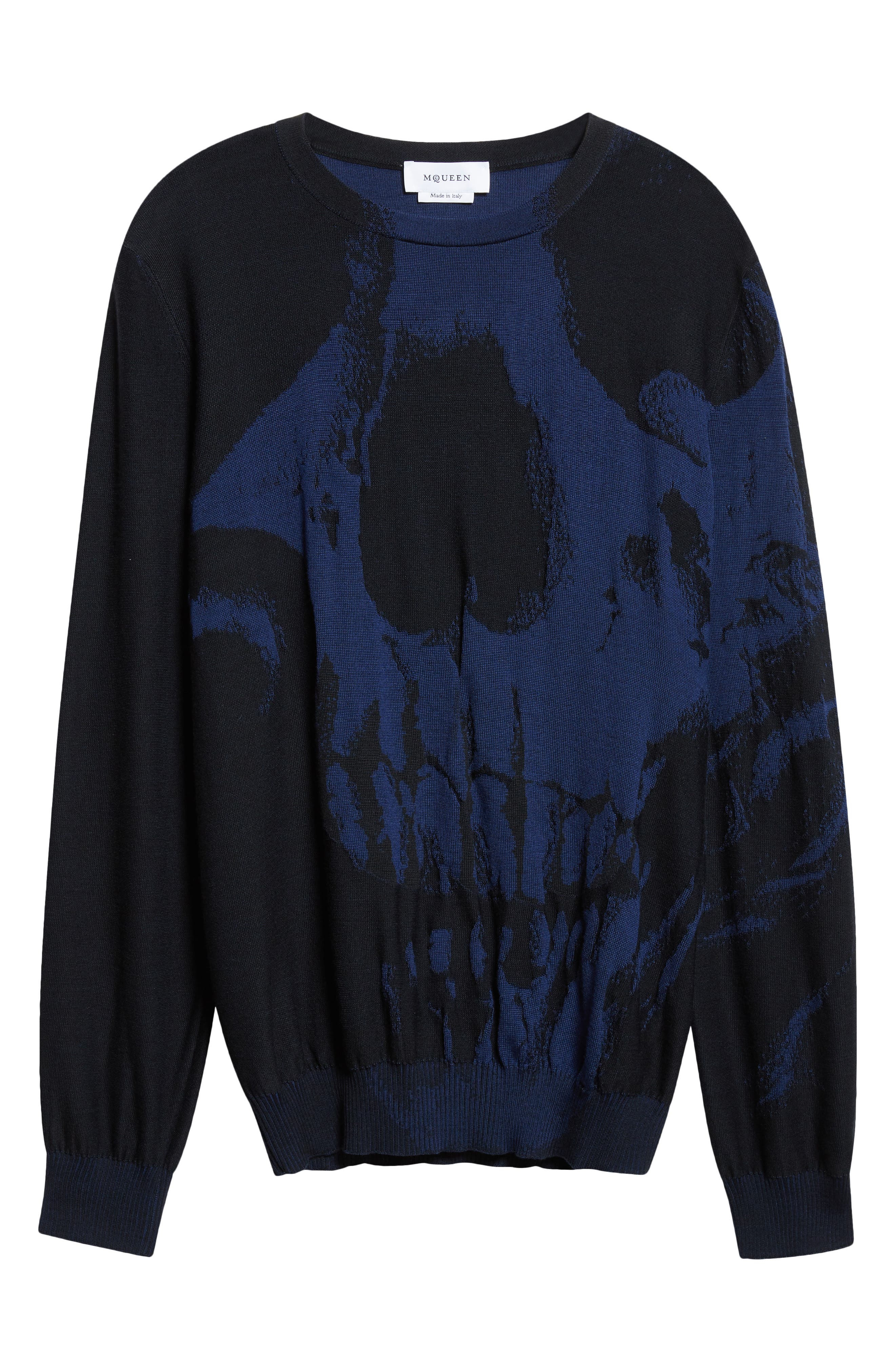 McQueen Skull Double Knit Wool Crewneck Sweater in After Blue/Black at Nordstrom - 6