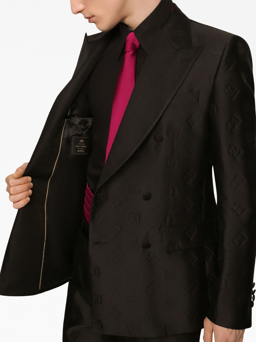 double-breasted monogram-print suit - 6