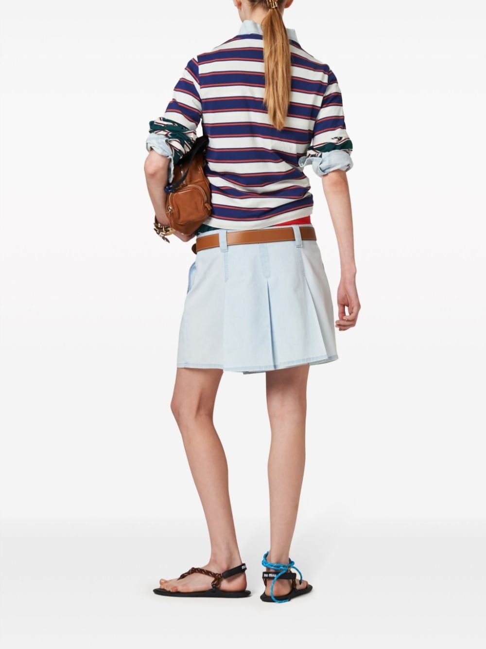 low-rise pleated chambray skirt - 3