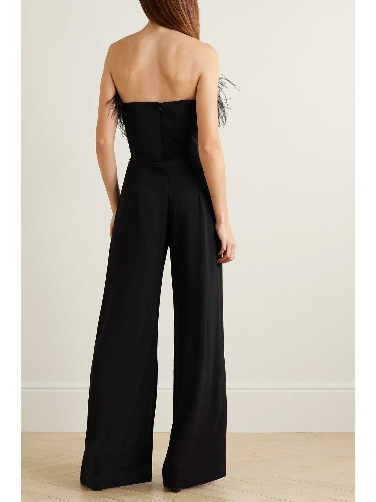 Taree Strapless Feather-trimmed Crepe Jumpsuit - 3
