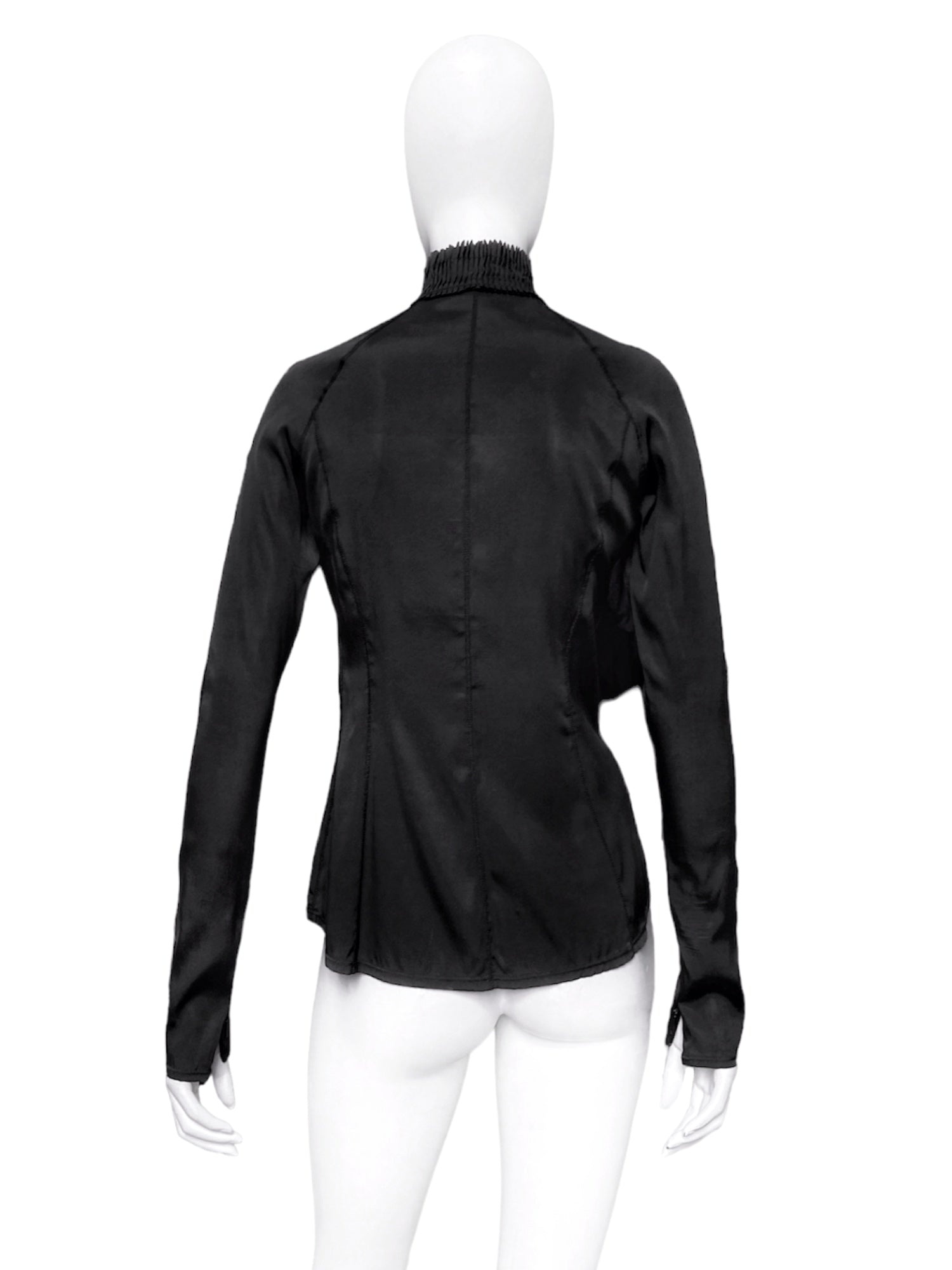 Gucci Fall 2004 Tom Ford Minimal Black Pleated Collar Silk Top Jacket 42 - 3