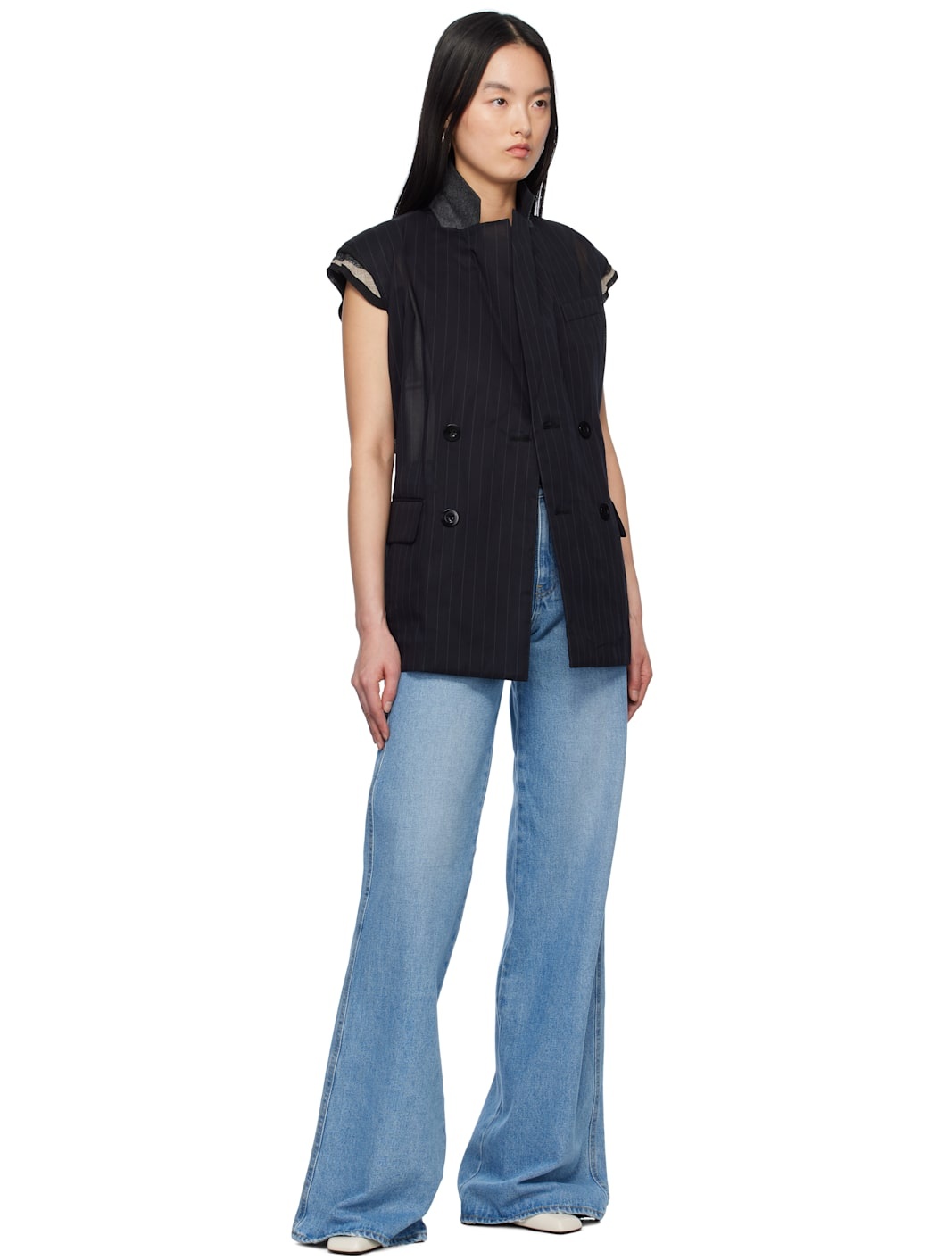Black High Twist Voile Vest - 4