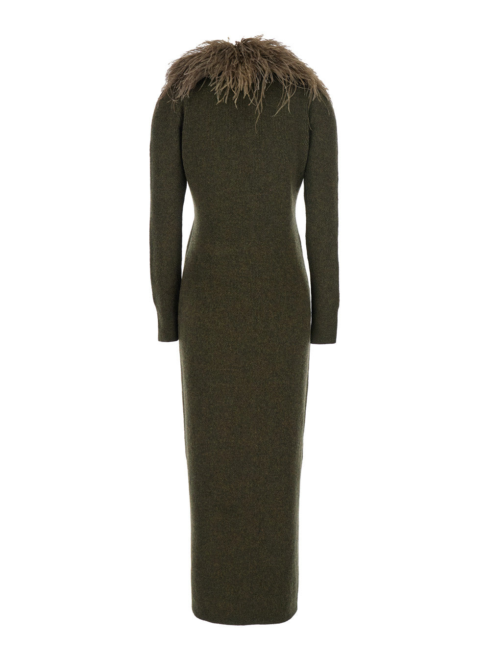 Blumarine Women Green Long Dress With Removable Feather Collar In Wool Woman - 2