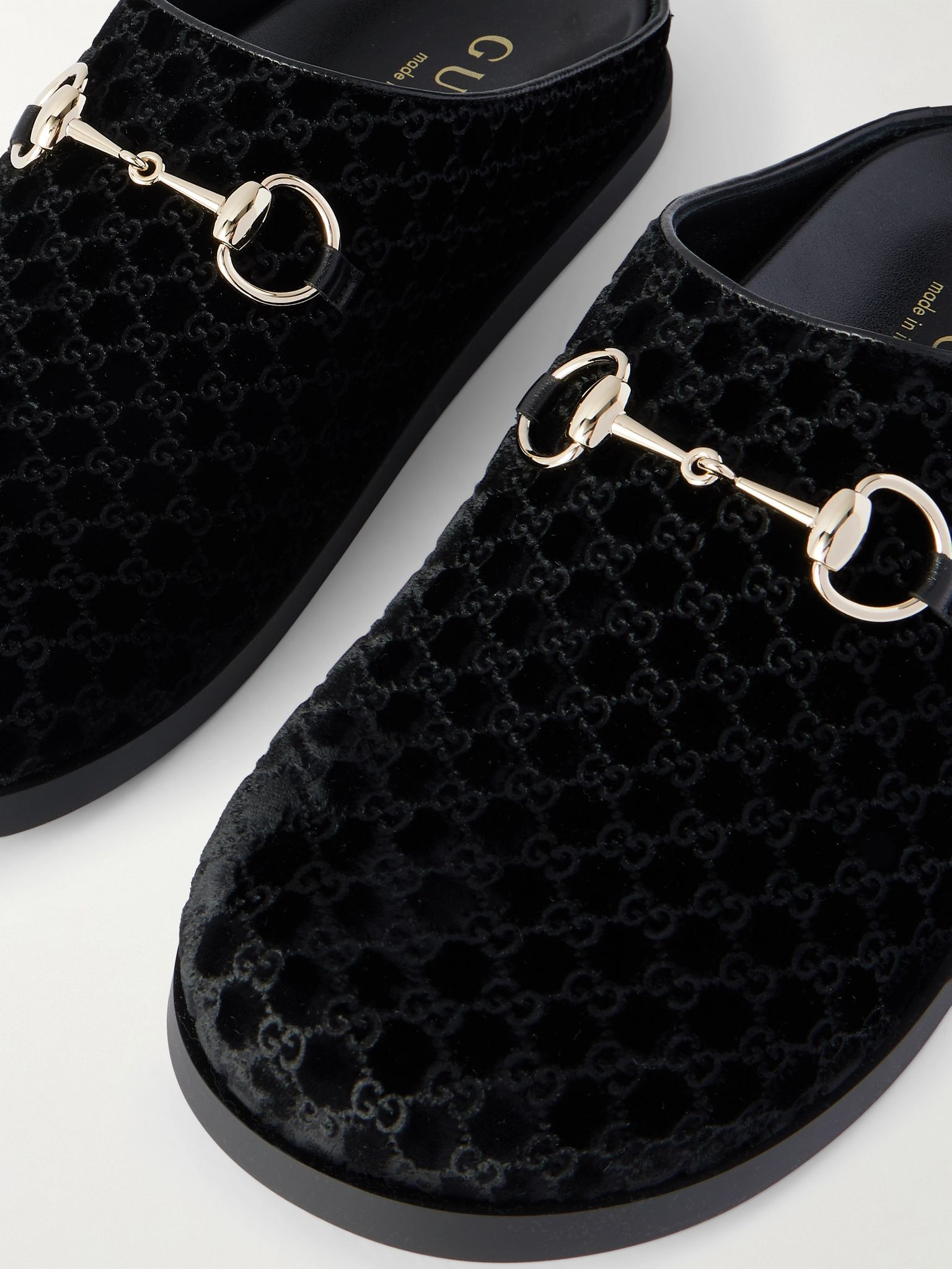 New Sol horsebit-detailed leather-trimmed velvet slippers Black - 4