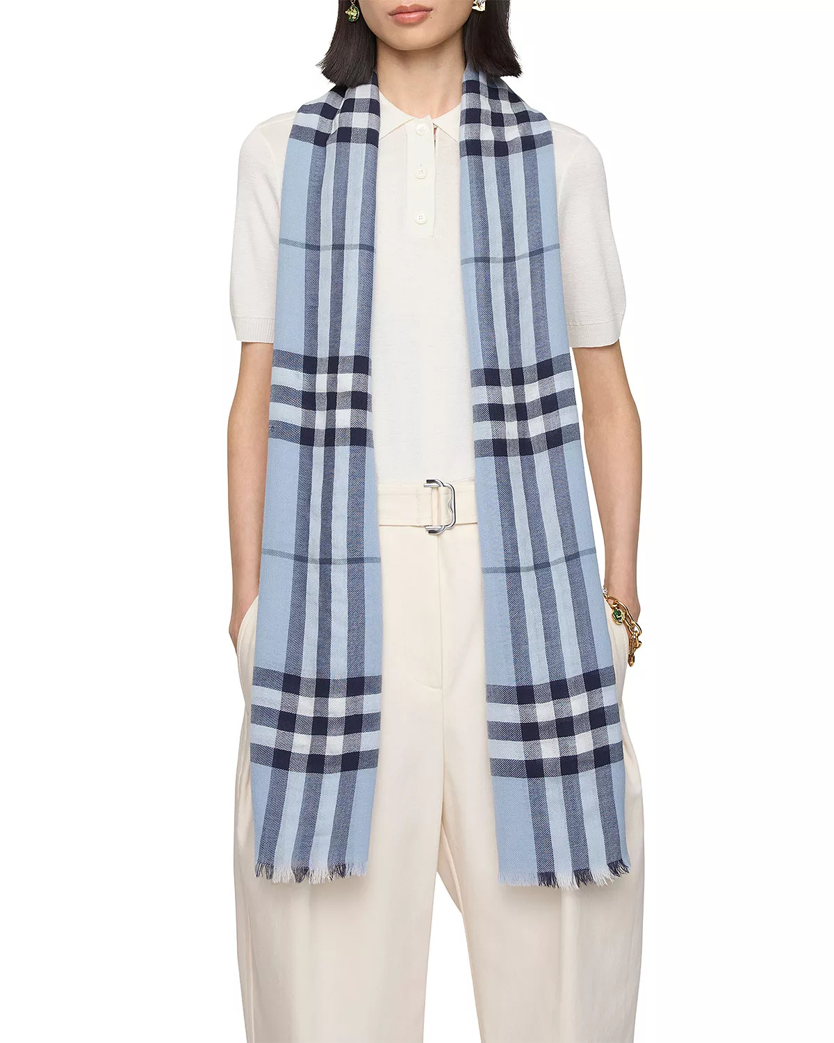 Wide Check Lightweight Wool Scarf - 3