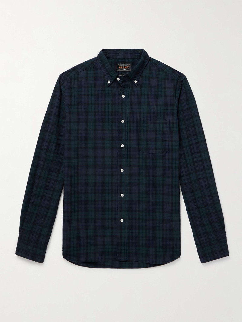 Button-Down Collar Checked Cotton Shirt - 1