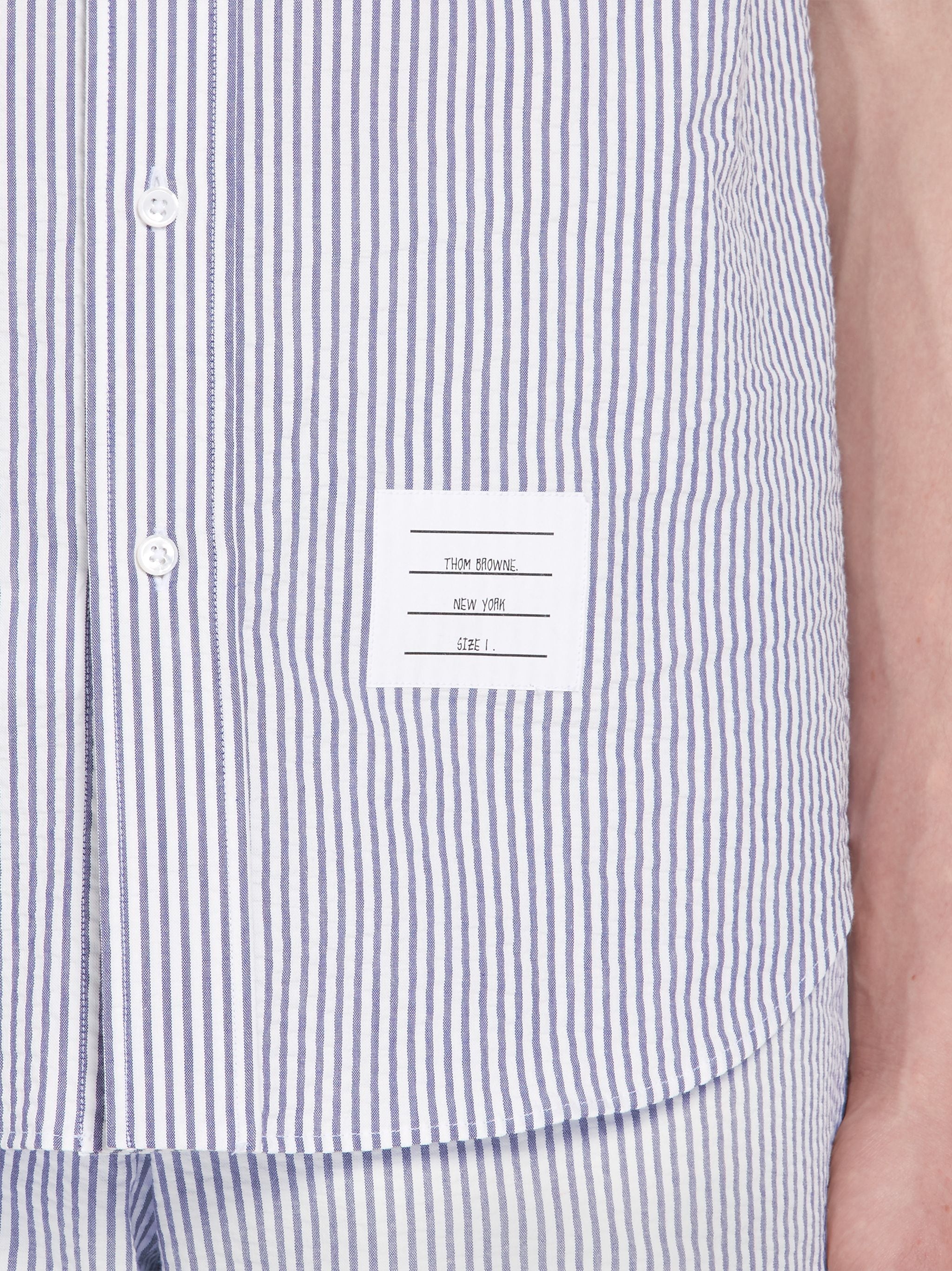 Navy Seersucker Stripe Short Sleeve Shirt - 6