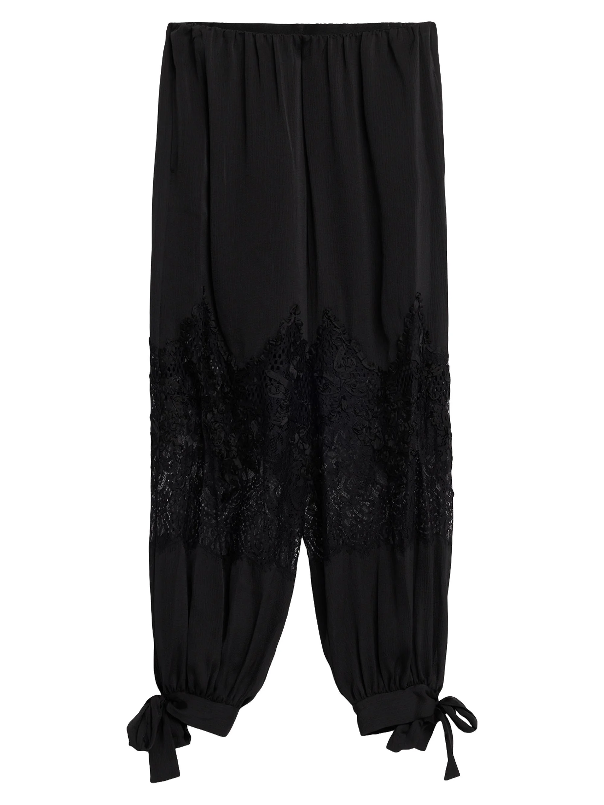 Women's Corrine Lace Bow-Cuff Pants - Black - 1