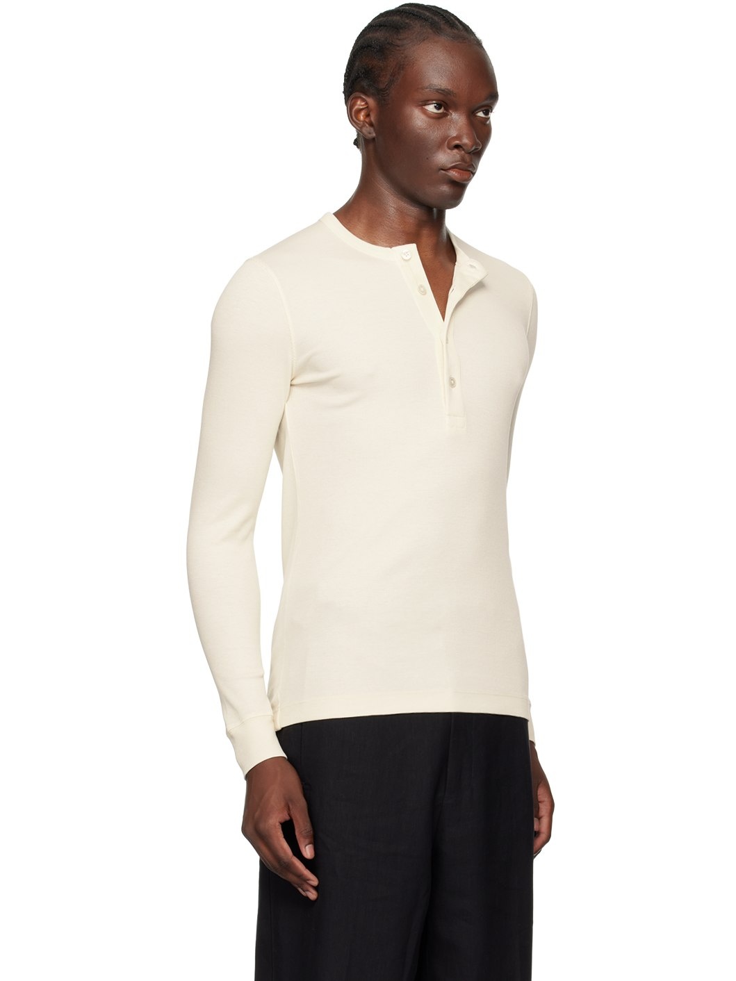 Off-White Ribbed Henley - 4