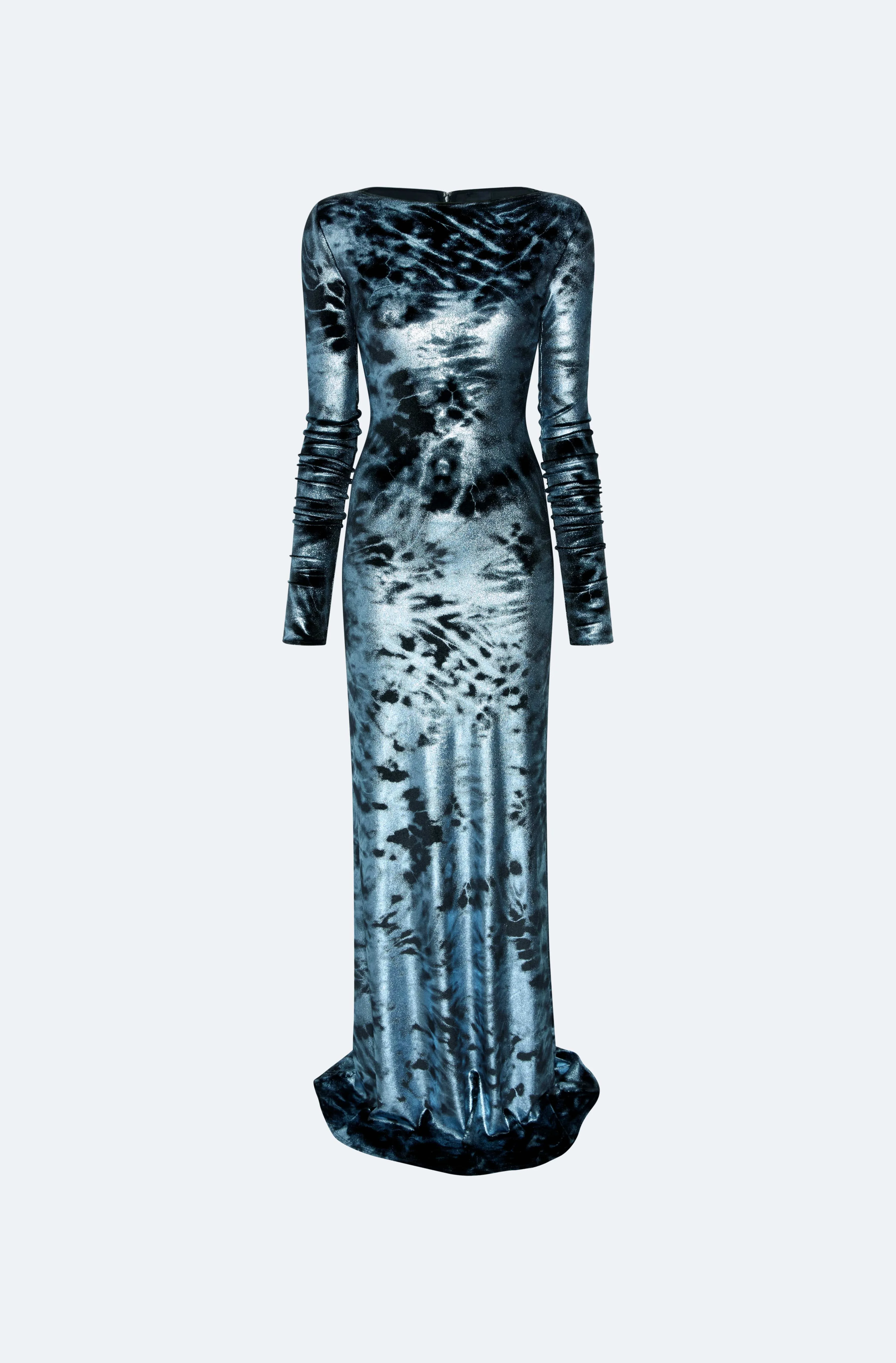 Foil Velour Boatneck Gown - 1