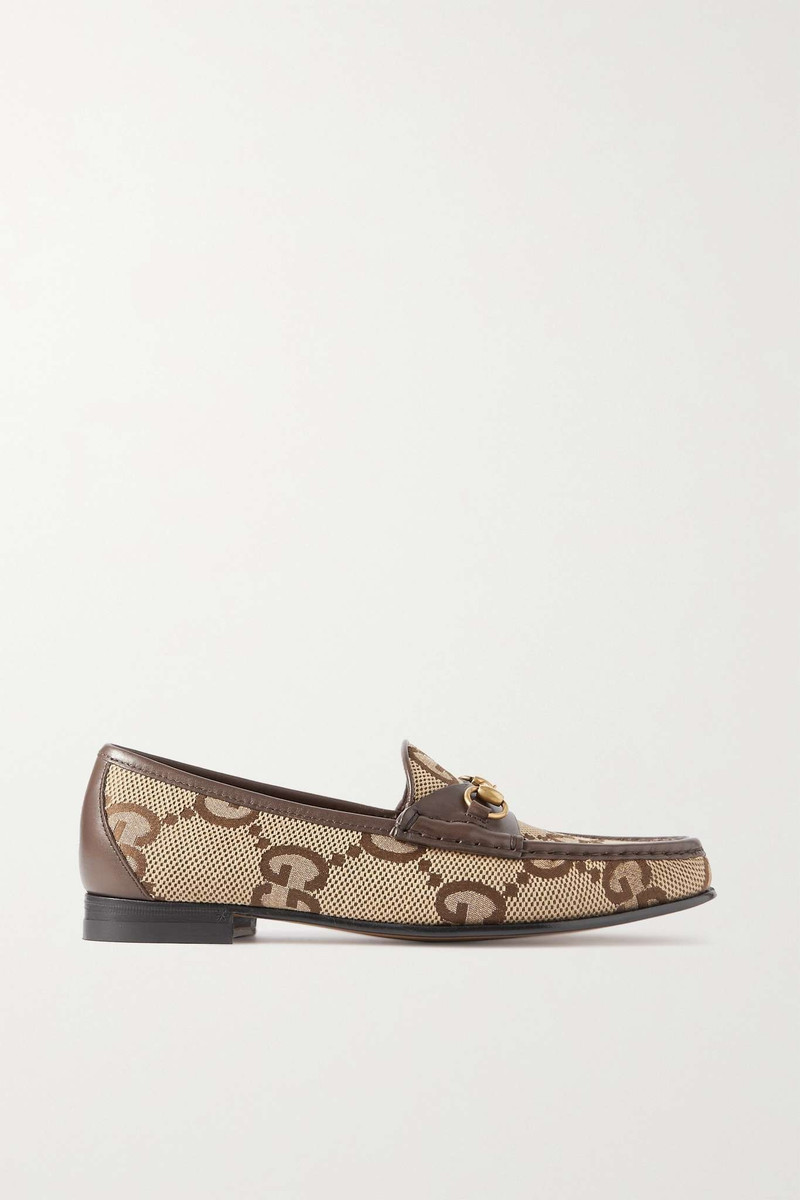 Frame horsebit-detailed leather-trimmed canvas-jacquard loafers - 1